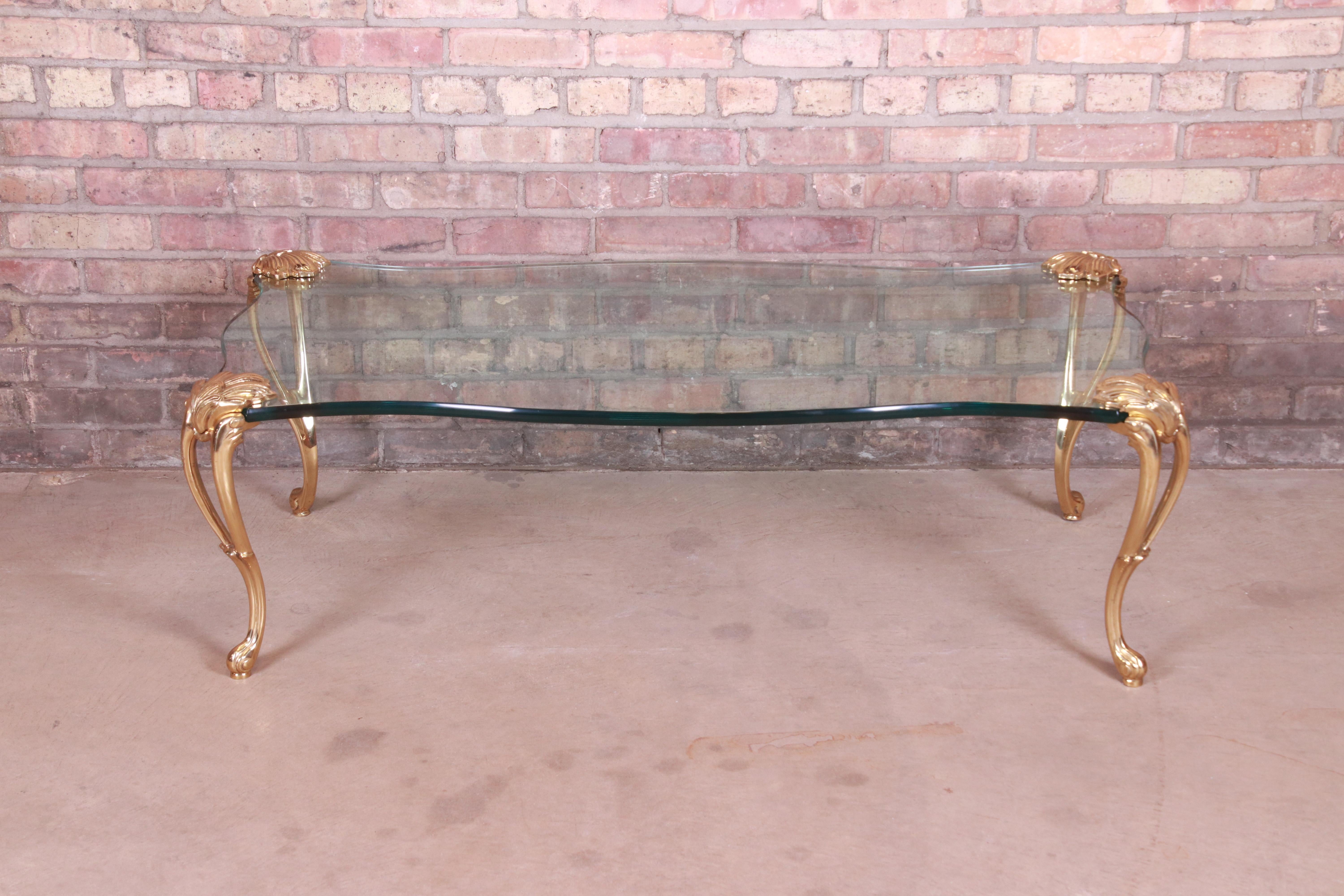 Belle Époque Hollywood Regency Brass and Glass Cocktail Table in the Manner of P.E. Guerin