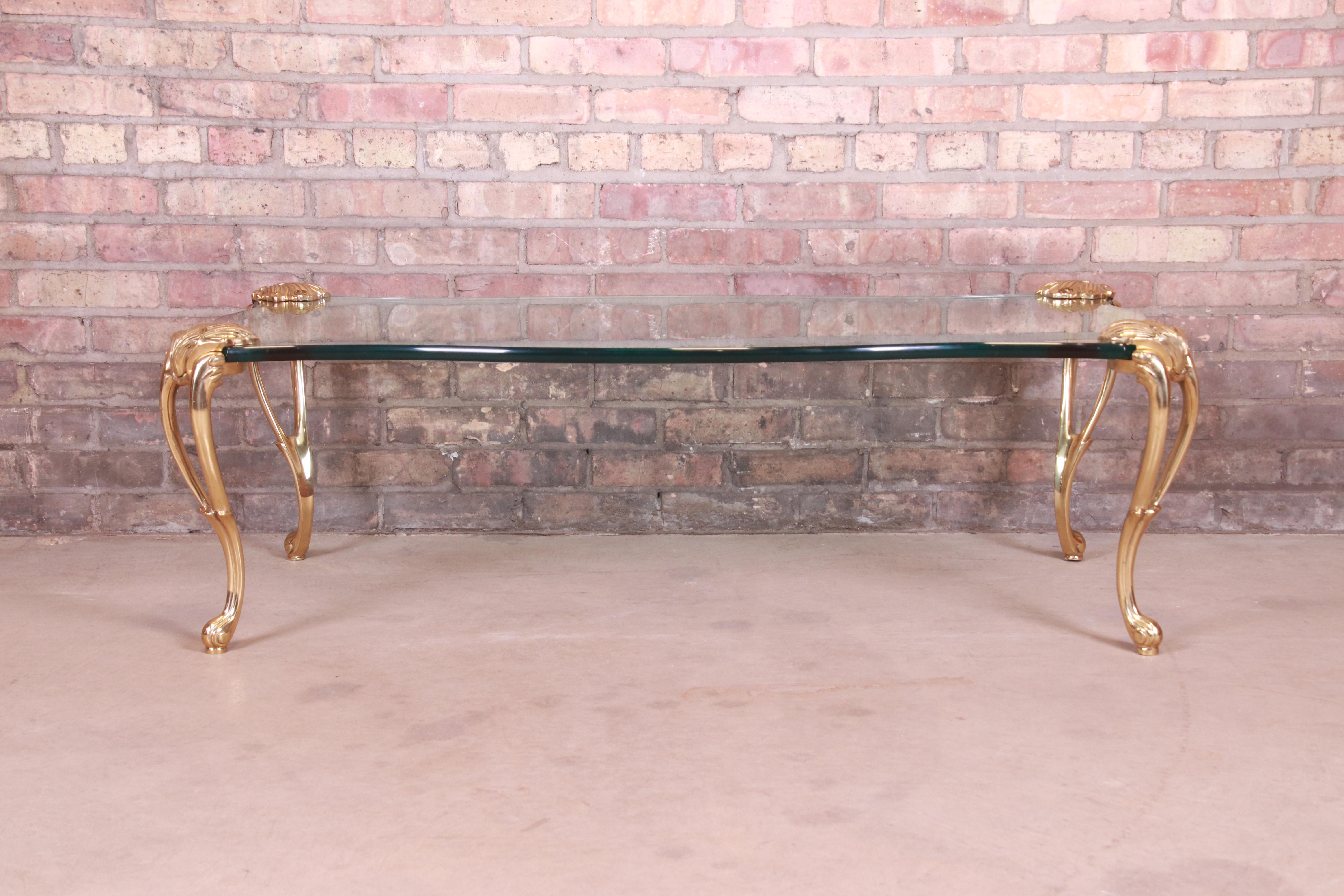 American Hollywood Regency Brass and Glass Cocktail Table in the Manner of P.E. Guerin