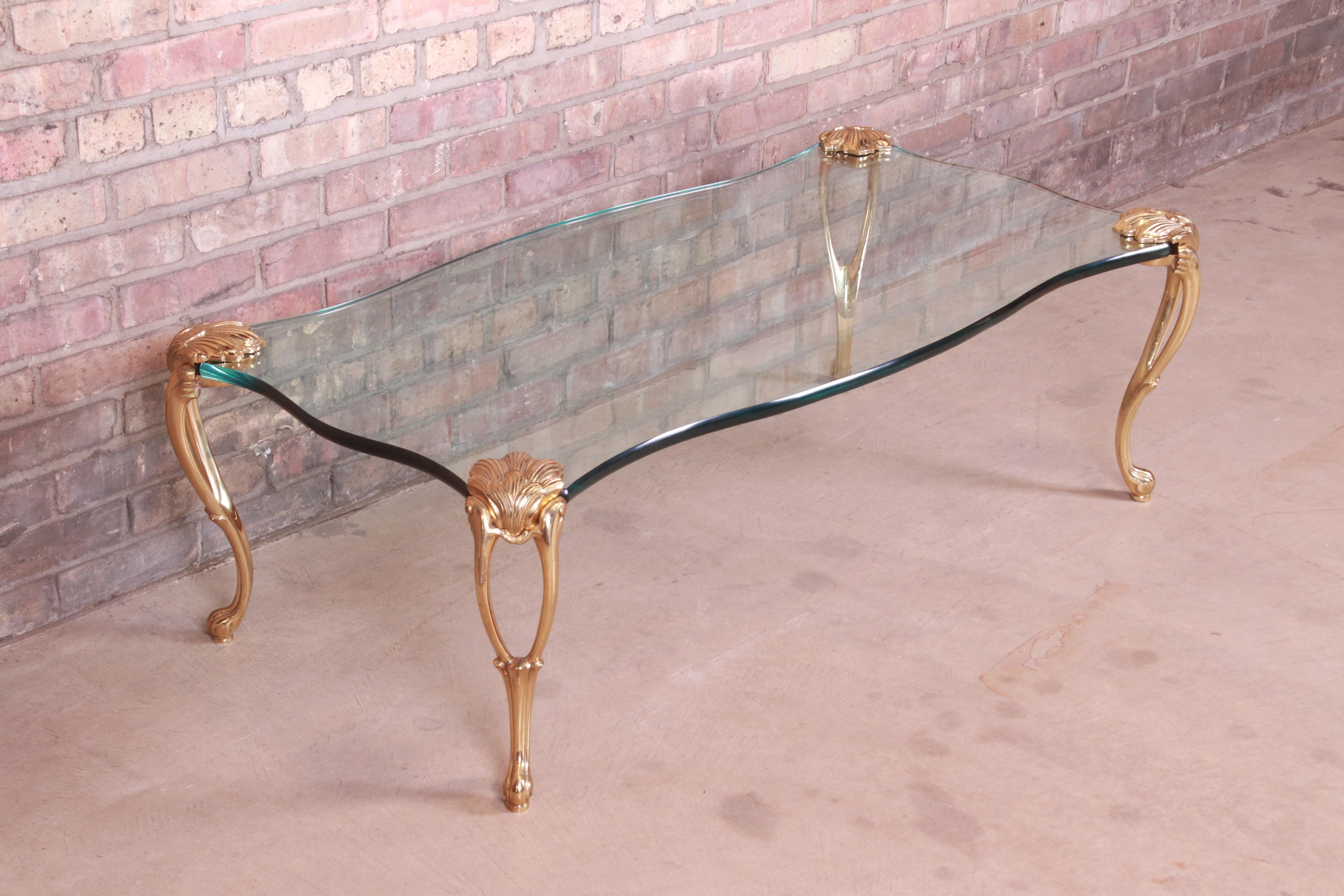 Late 20th Century Hollywood Regency Brass and Glass Cocktail Table in the Manner of P.E. Guerin