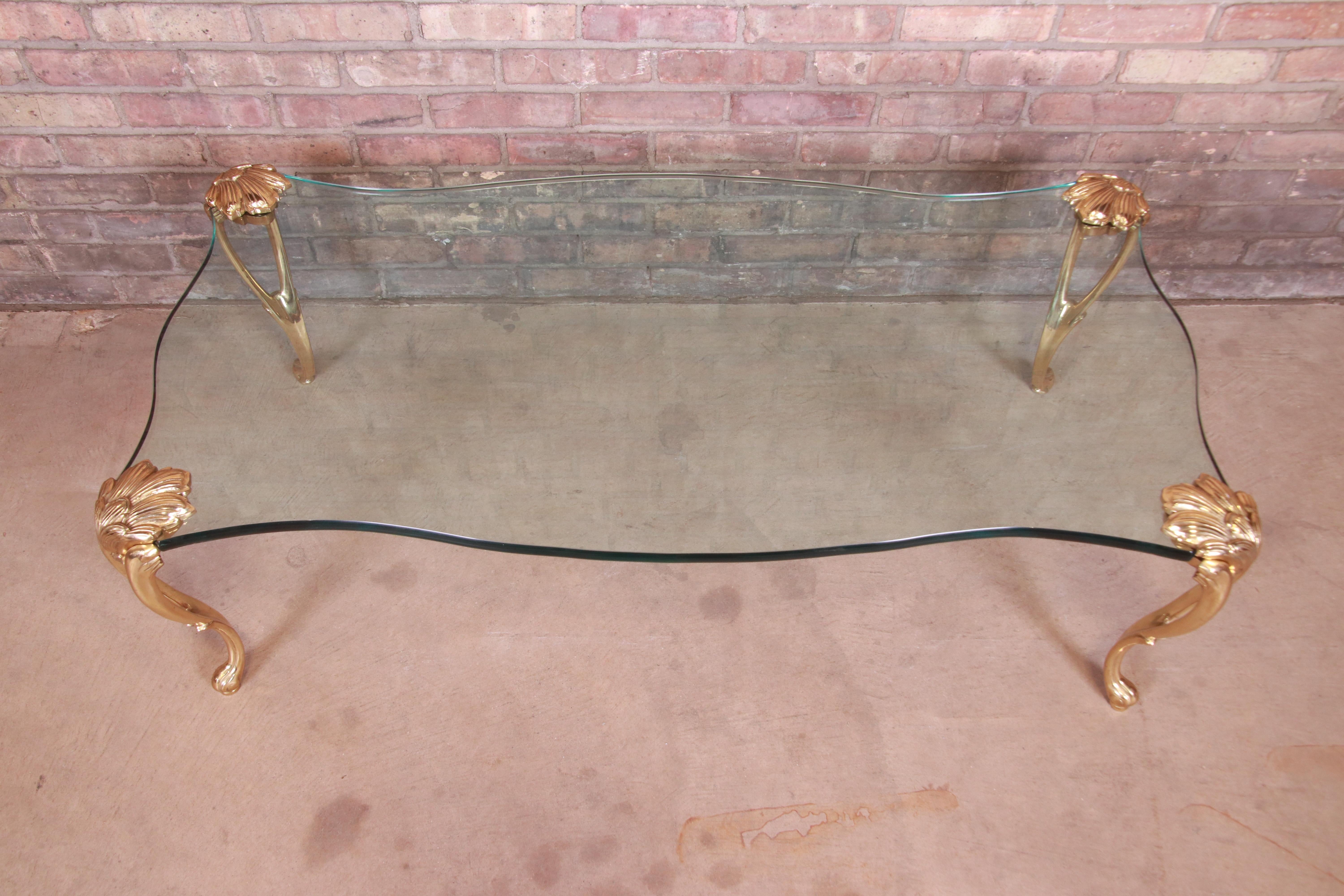 Hollywood Regency Brass and Glass Cocktail Table in the Manner of P.E. Guerin 1
