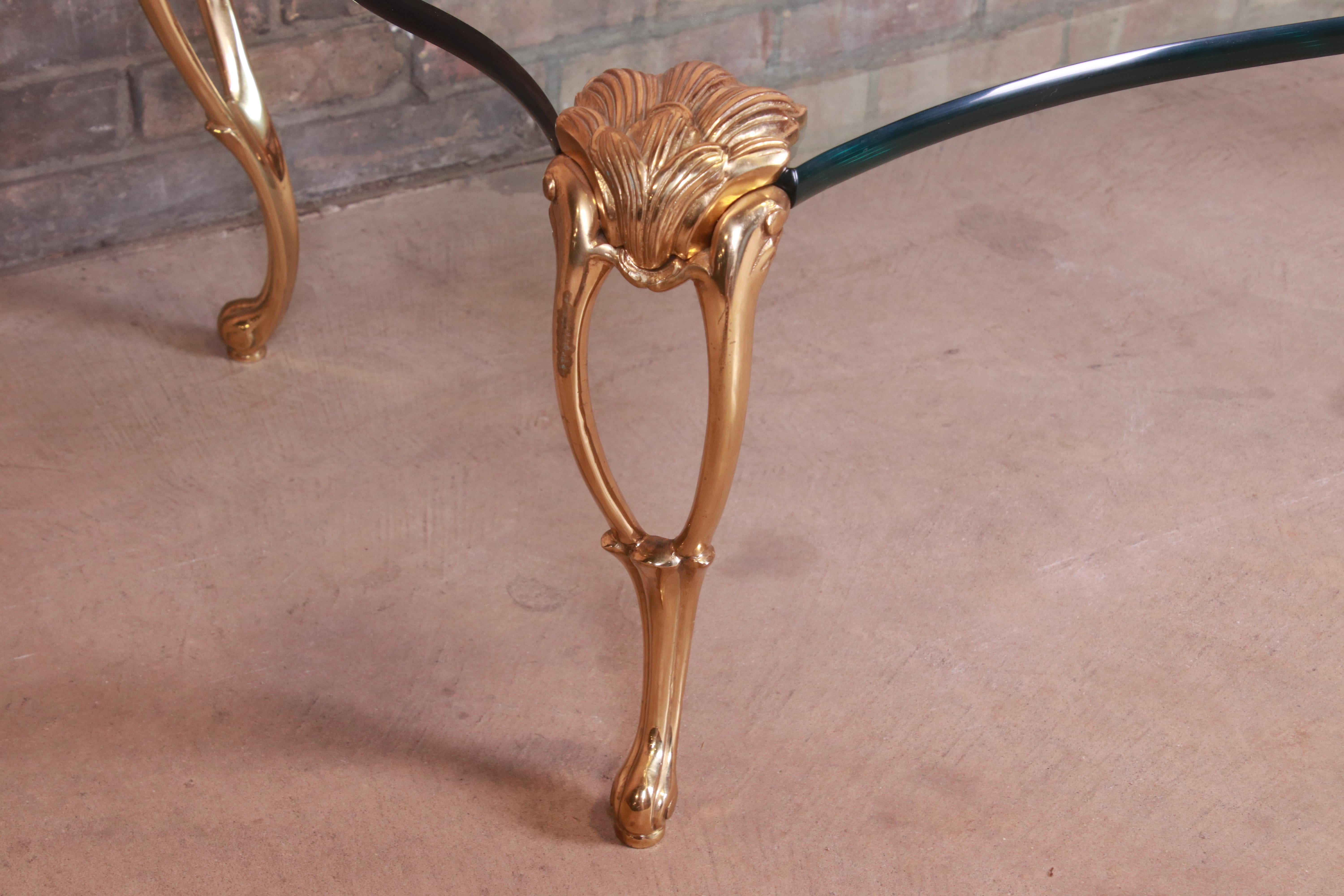Hollywood Regency Brass and Glass Cocktail Table in the Manner of P.E. Guerin 3