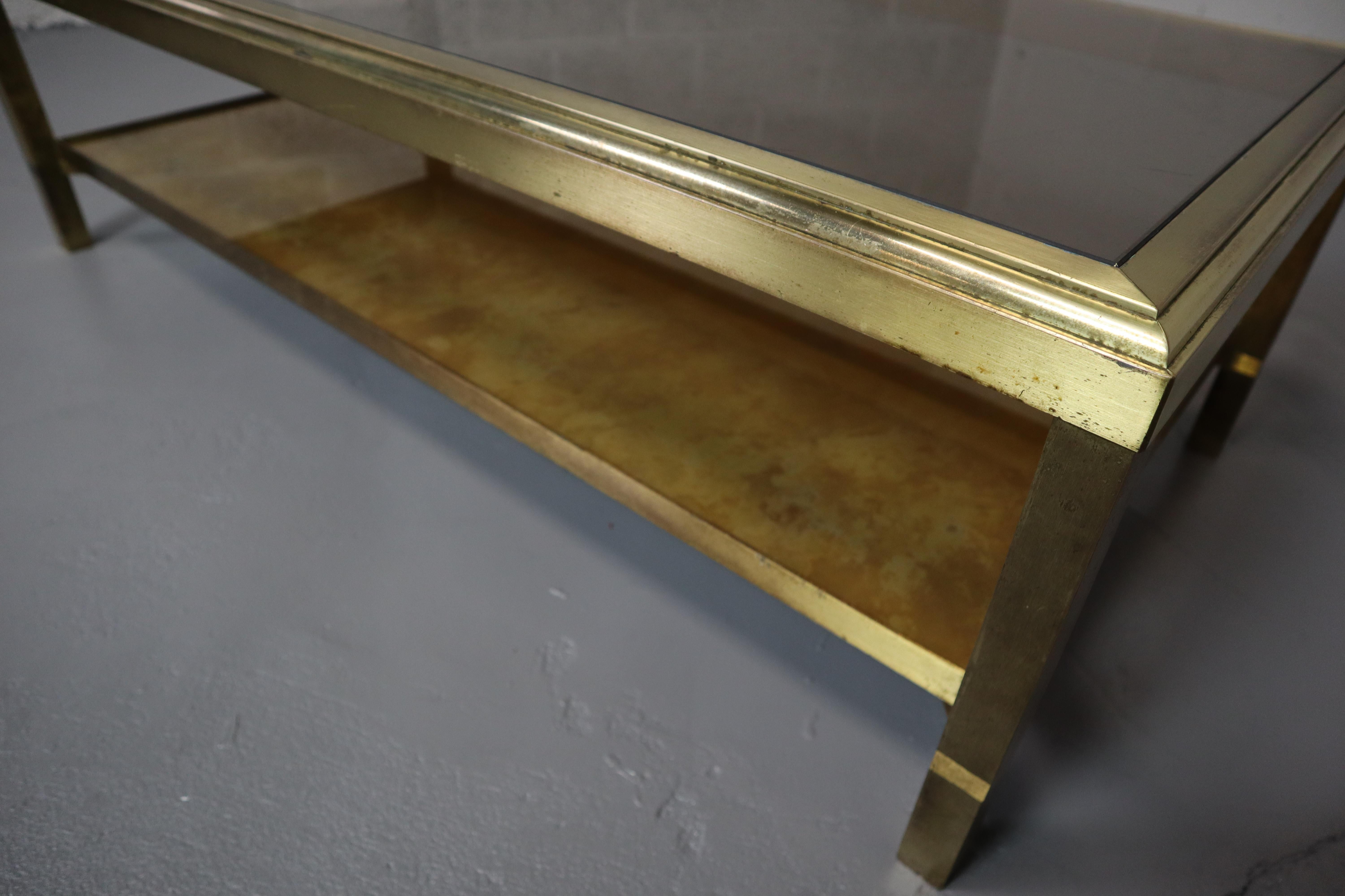 Hollywood Regency Brass and Glass Coffee Table  For Sale 8