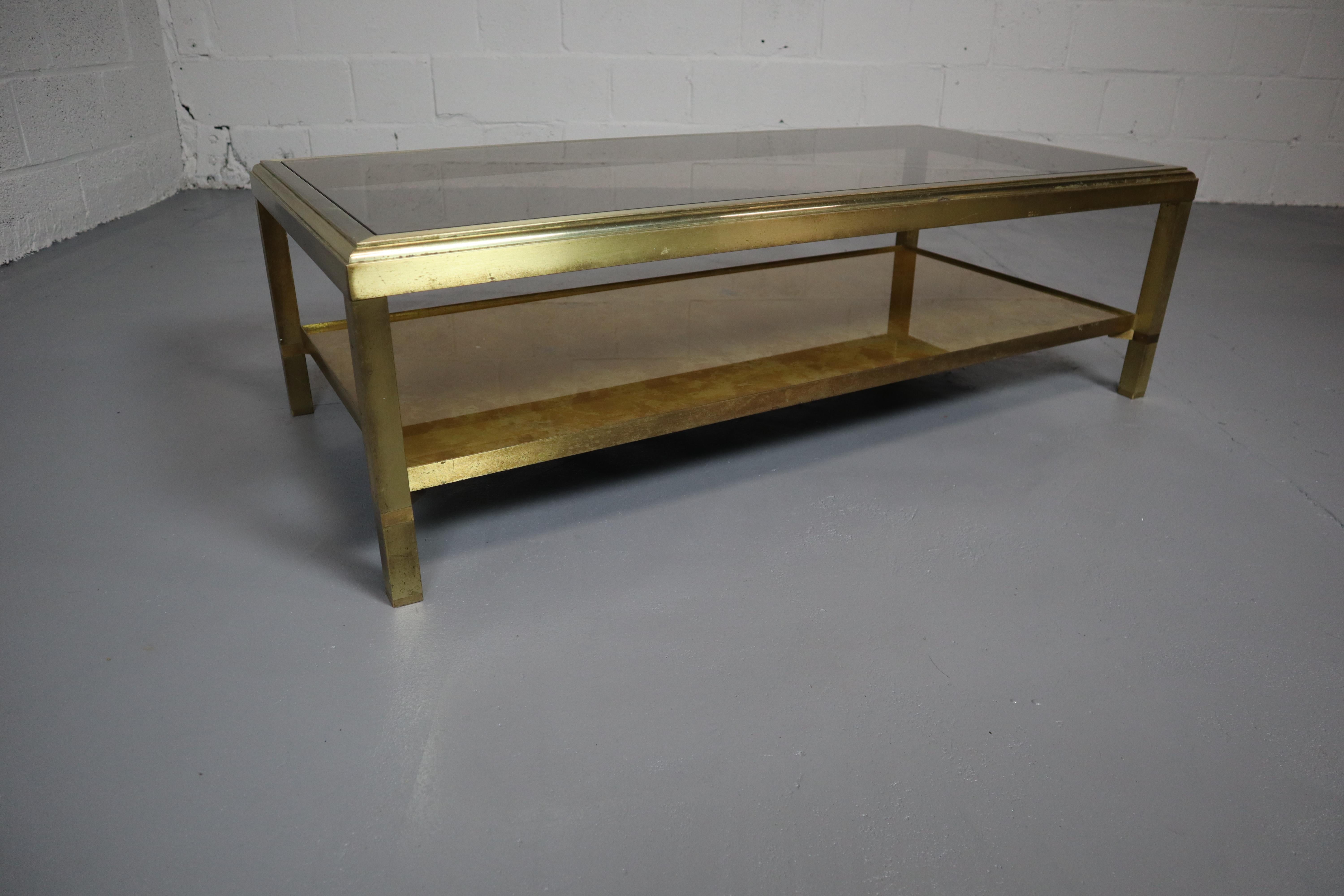 French Hollywood Regency Brass and Glass Coffee Table  For Sale