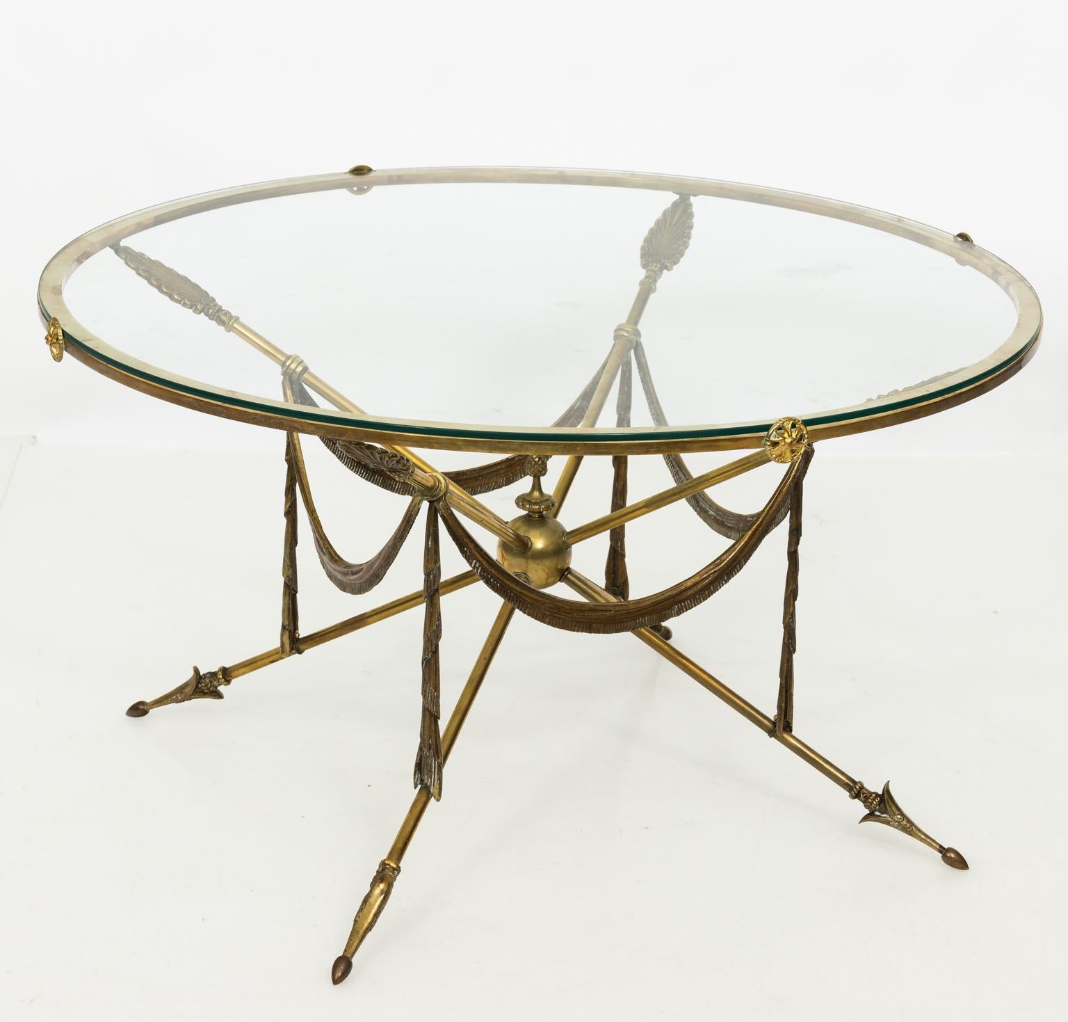 20th Century Hollywood Regency Brass and Glass Coffee Table