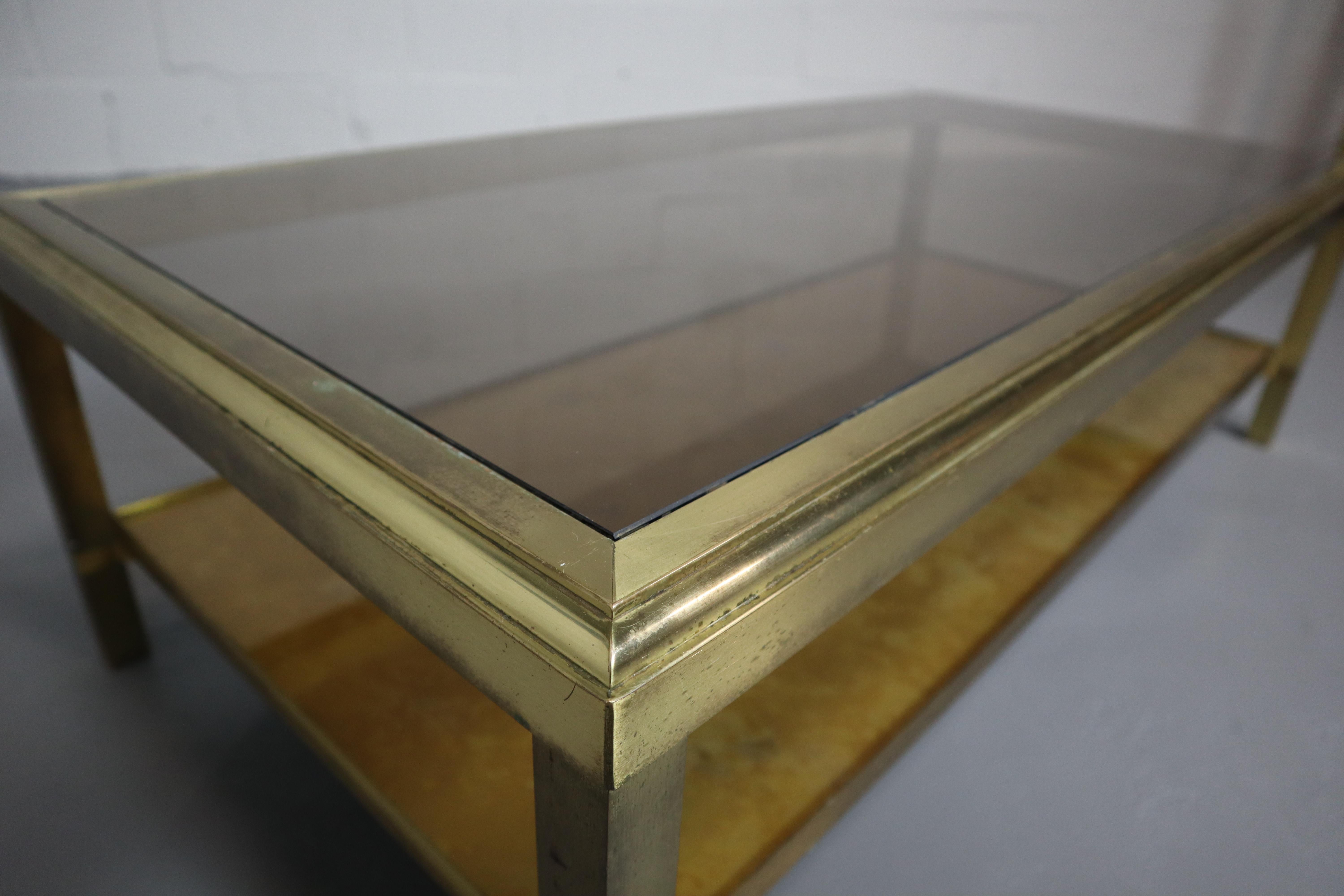 20th Century Hollywood Regency Brass and Glass Coffee Table  For Sale