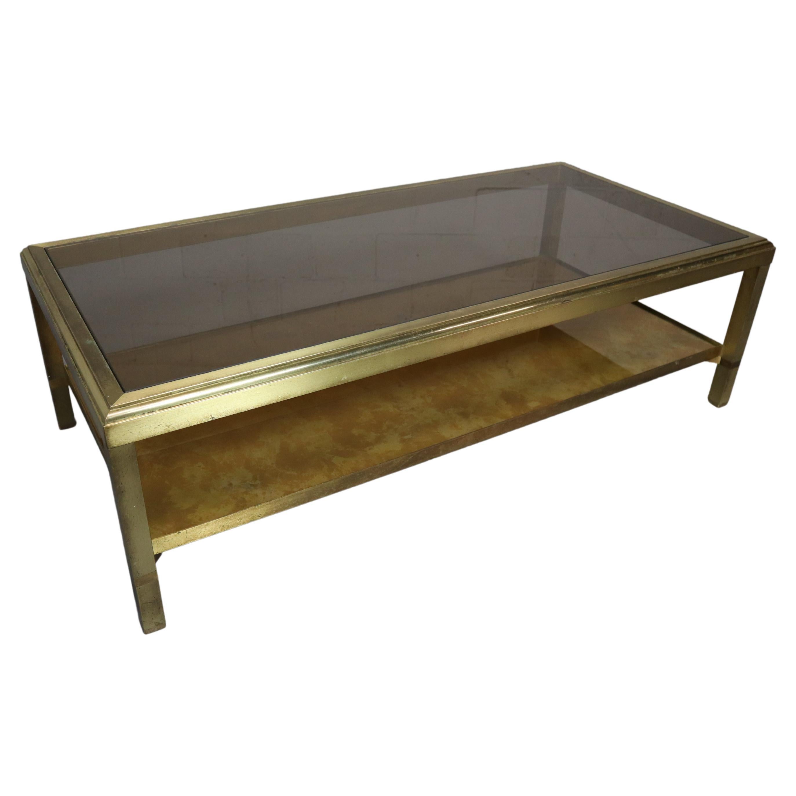 Hollywood Regency Brass and Glass Coffee Table 