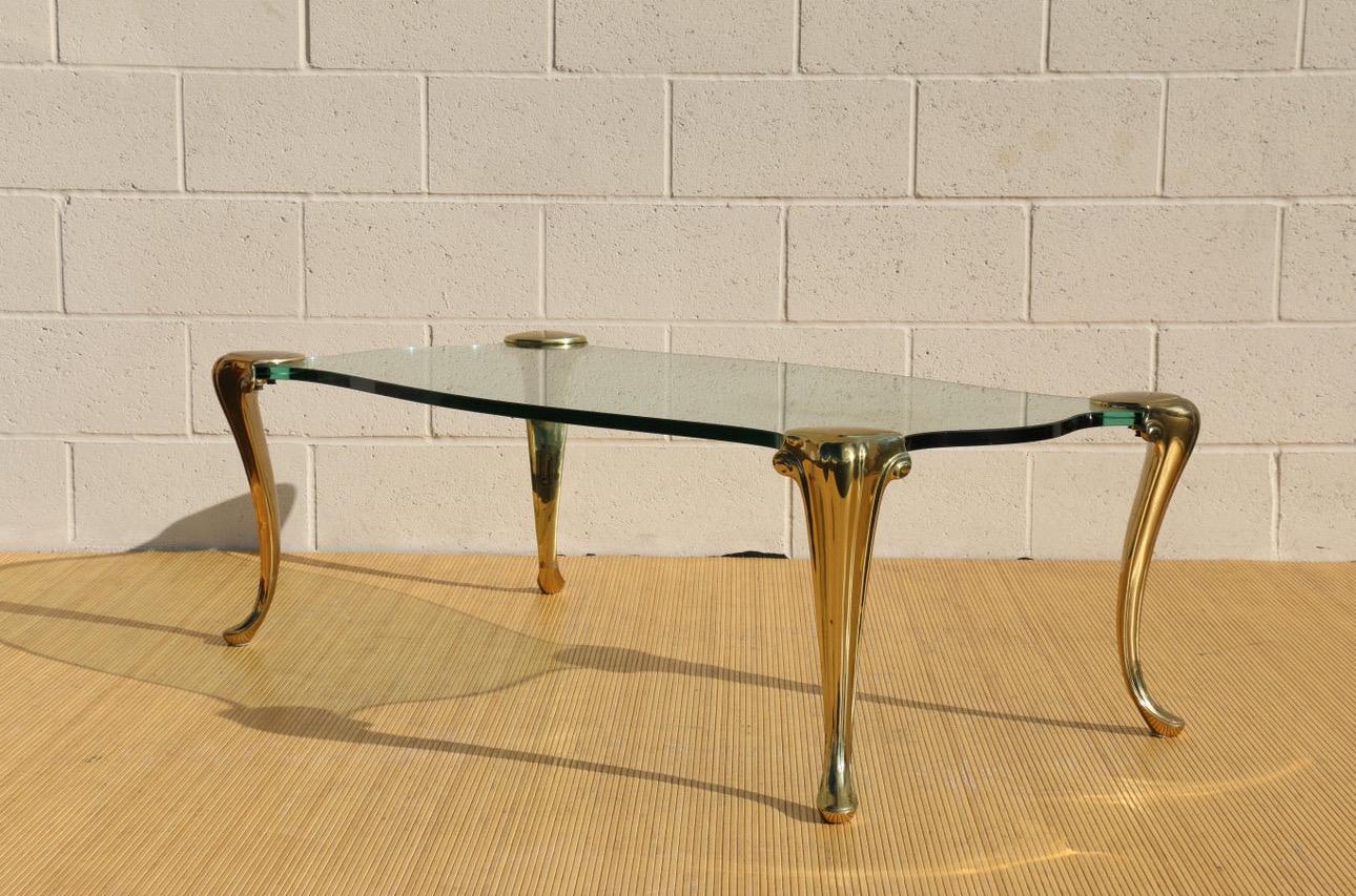 Hollywood Regency Brass and Glass Coffee Tables In Good Condition For Sale In North Hollywood, CA