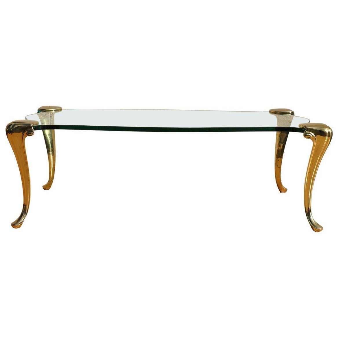 Tables basses en laiton et verre de style régence hollywoodienne