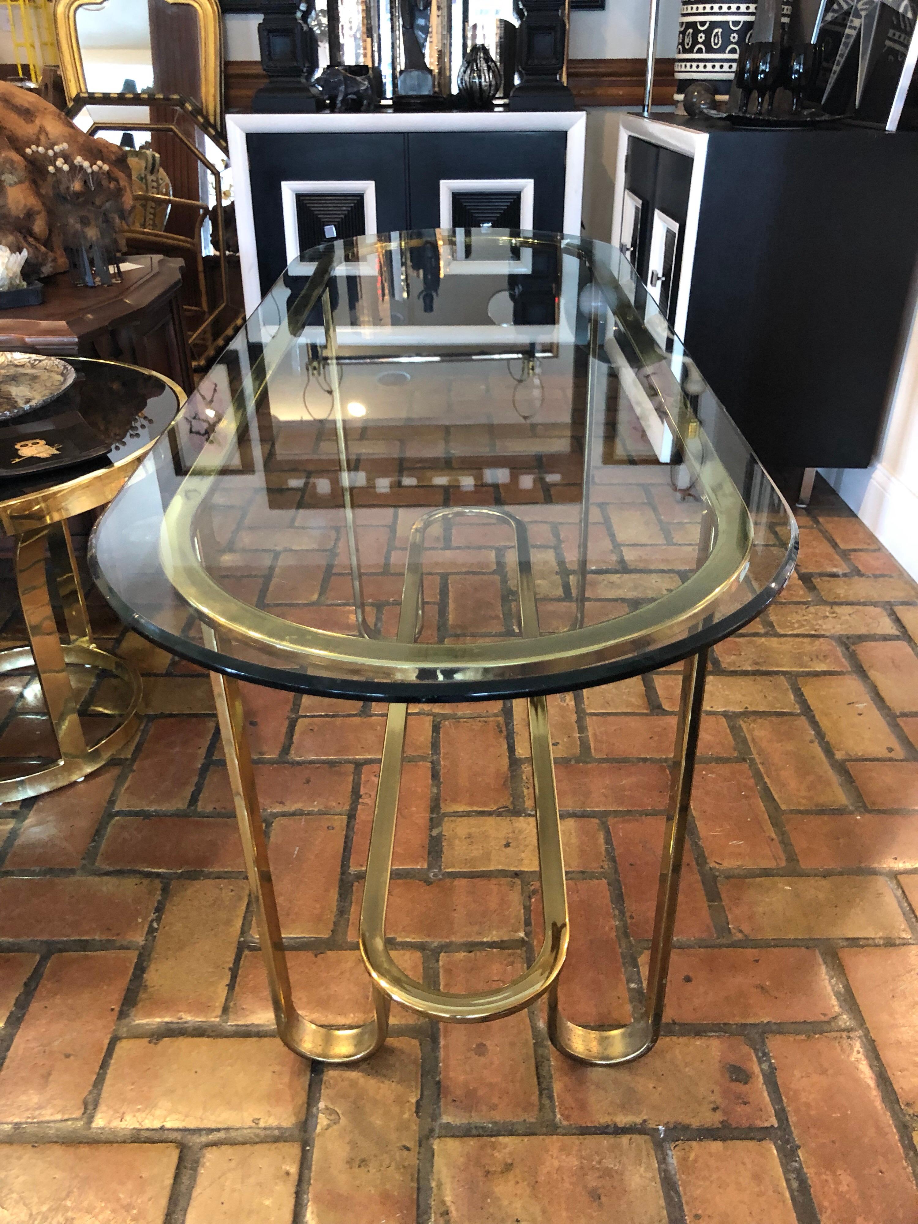 Hollywood Regency Brass and Glass Console Table 4