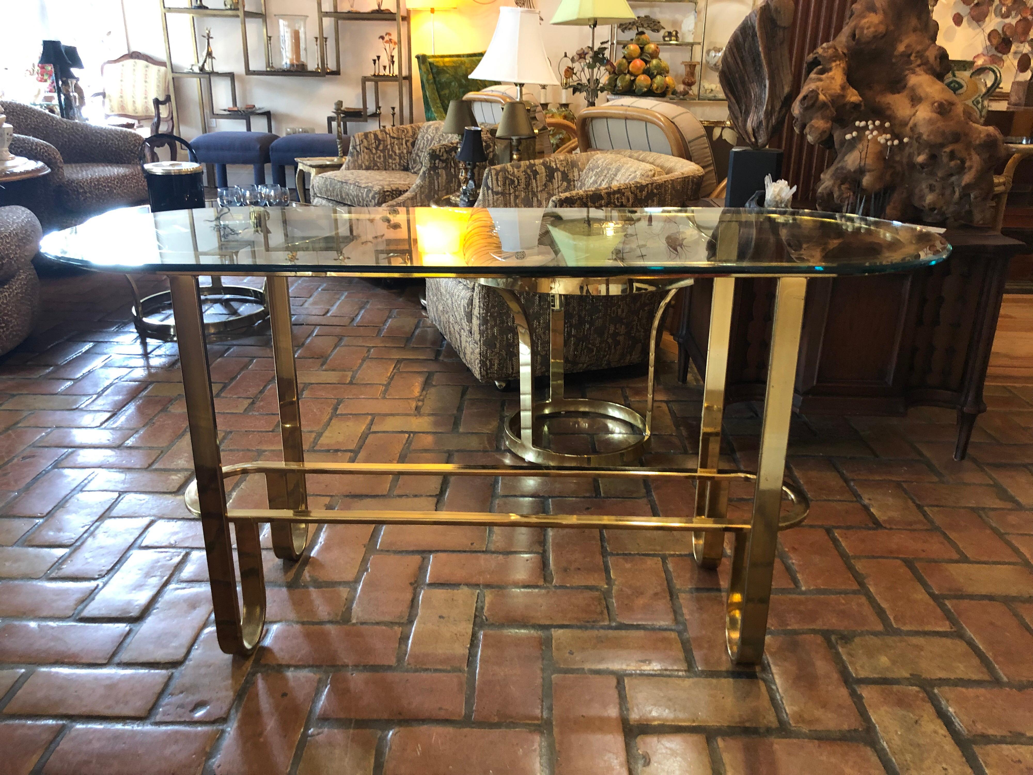 Hollywood Regency Brass and Glass Console Table 7