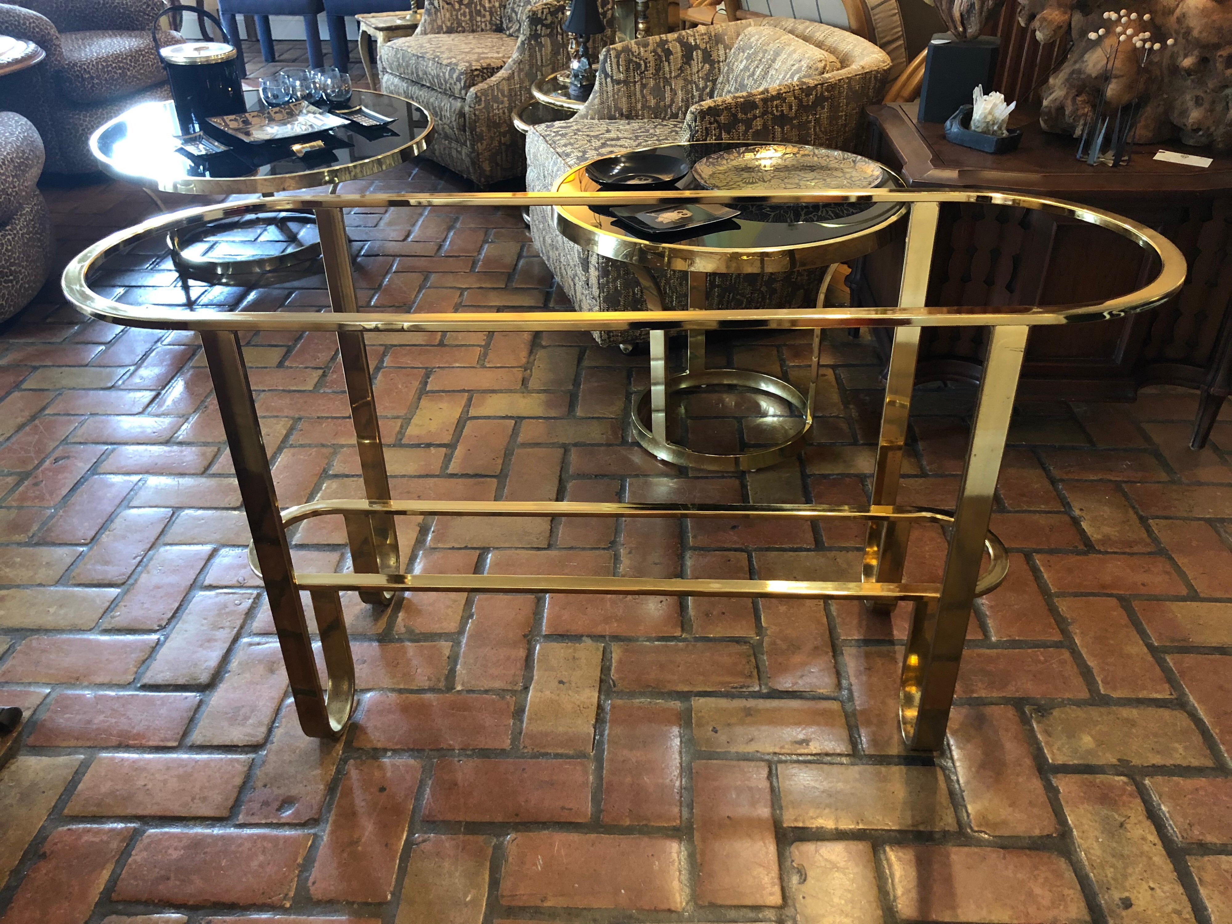 Hollywood Regency Brass and Glass Console Table 8