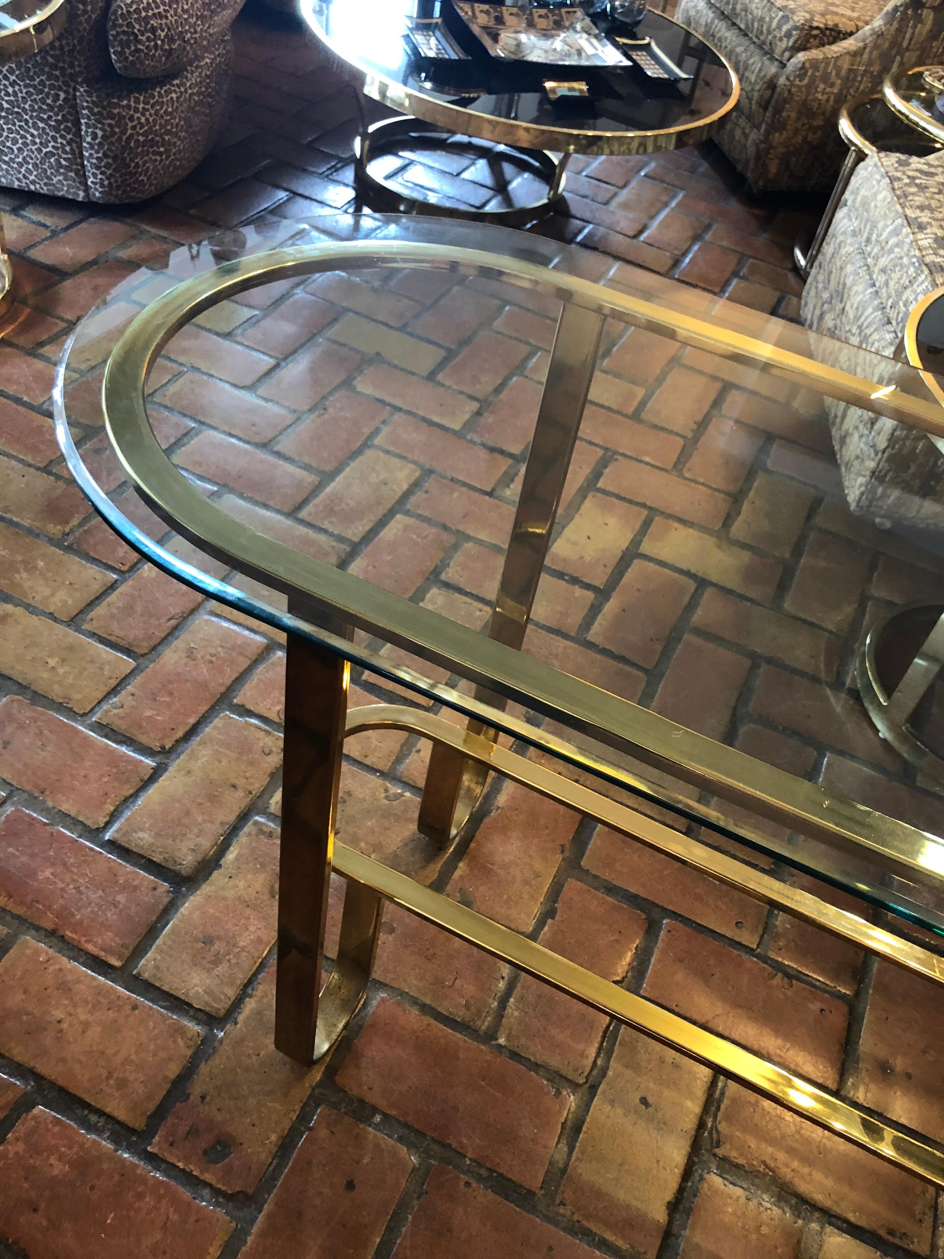 Hollywood Regency Brass and Glass Console Table In Good Condition In Redding, CT