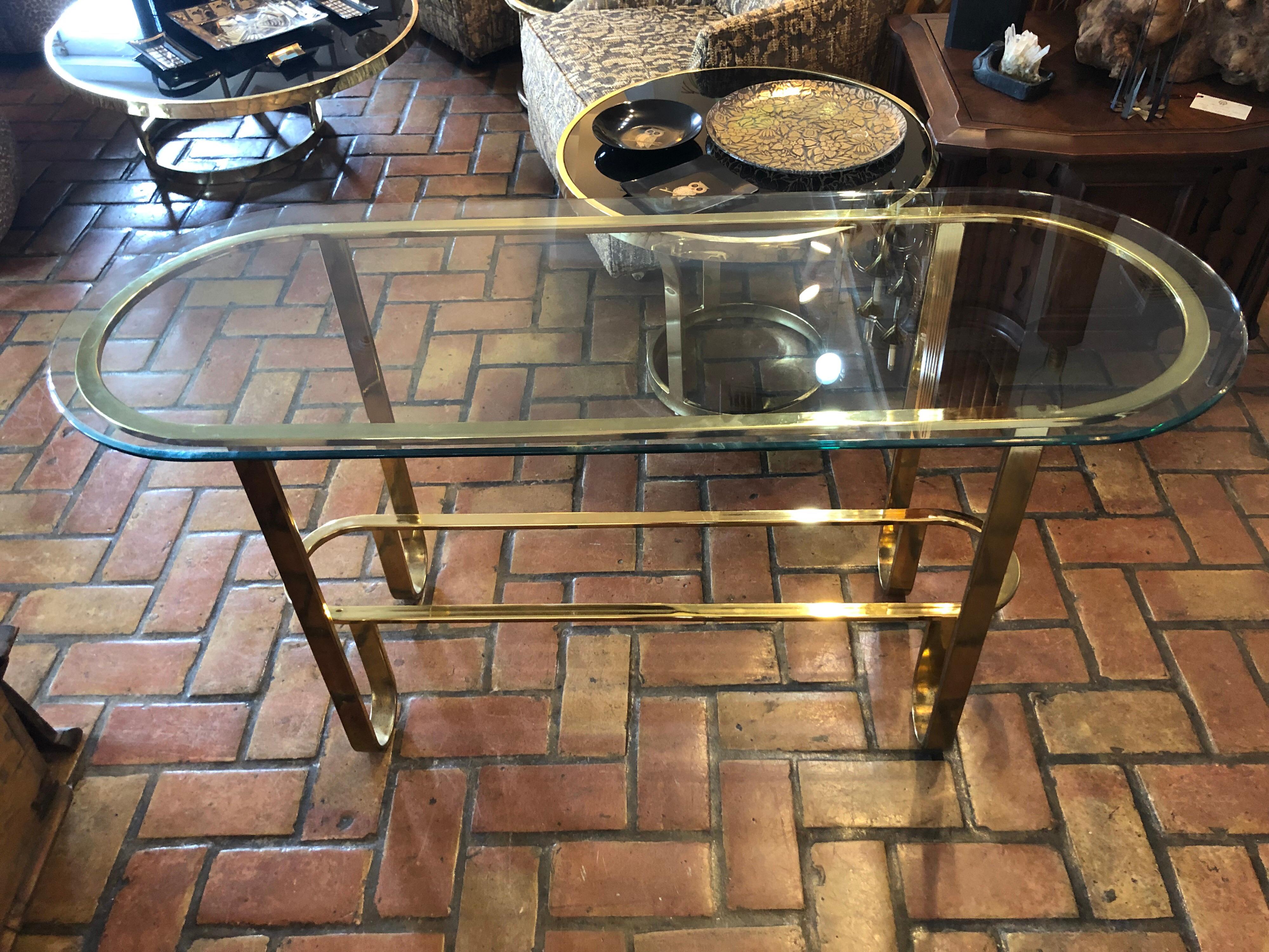 Late 20th Century Hollywood Regency Brass and Glass Console Table