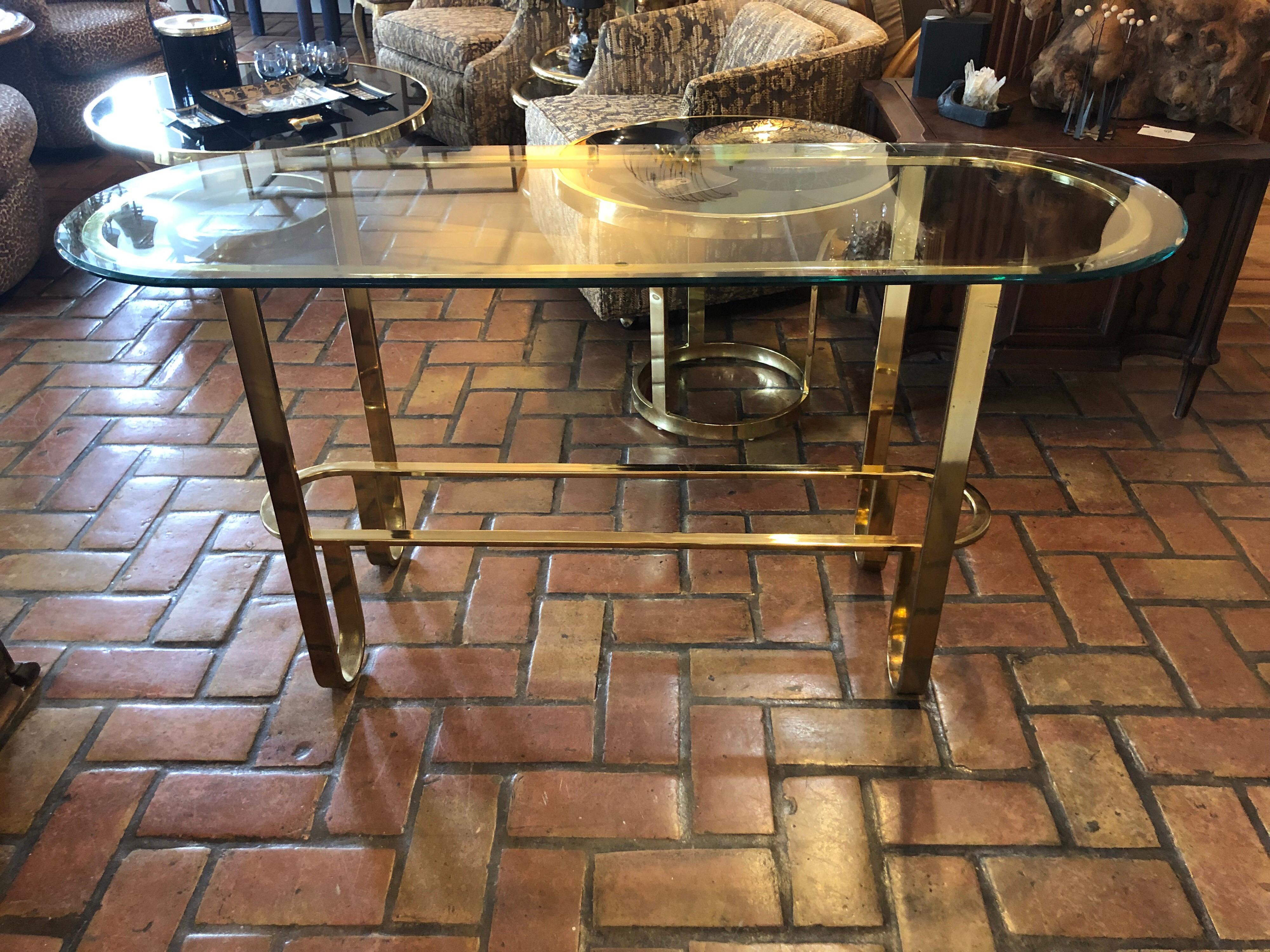 Hollywood Regency Brass and Glass Console Table 2