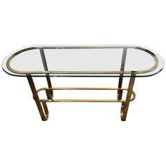 Hollywood Regency Brass and Glass Console Table