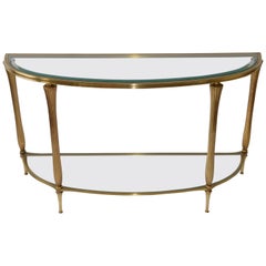 Hollywood Regency Brass and Glass Console Table