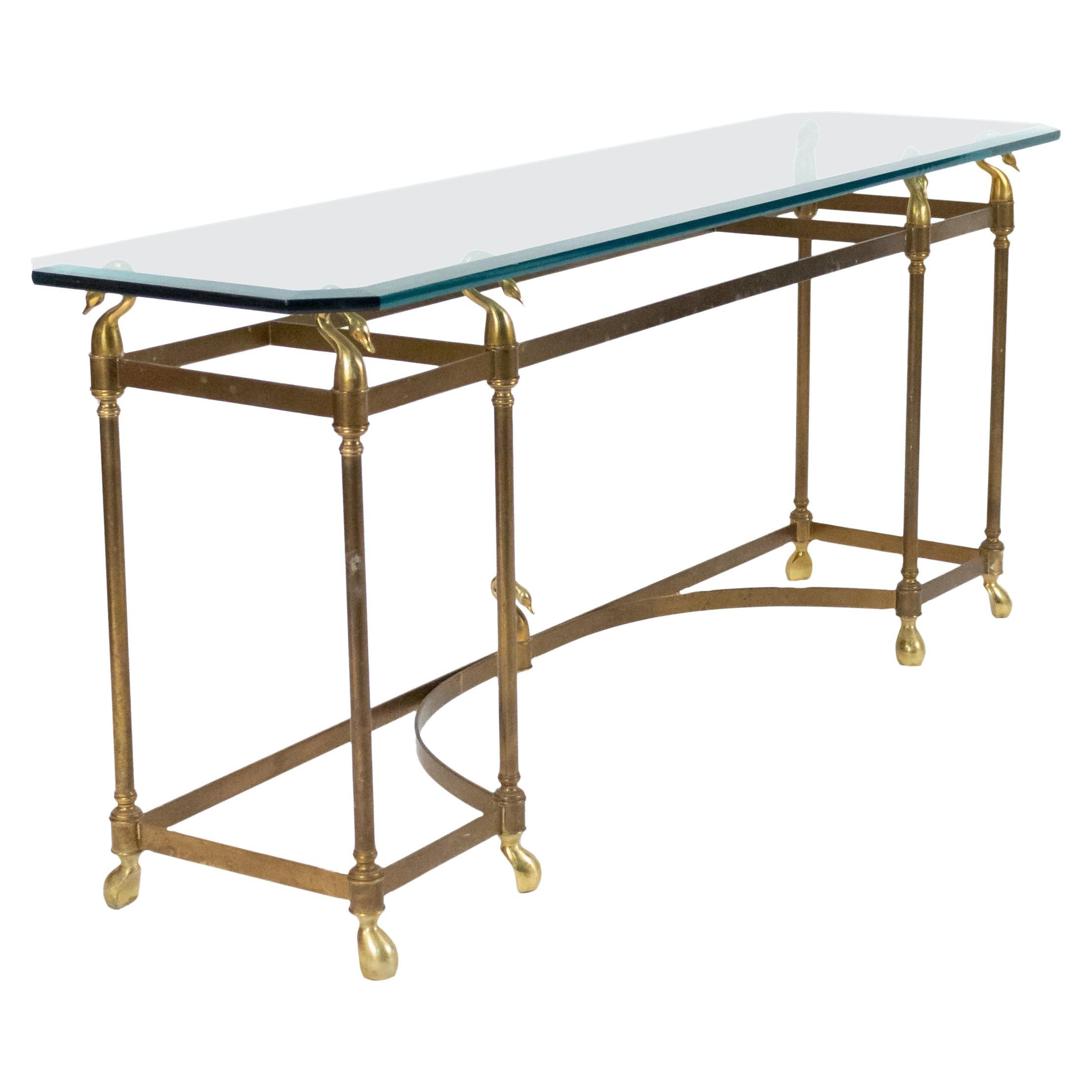 Hollywood Regency Brass and Glass Console Table For Sale