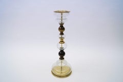 Hollywood Regency Brass and Glass Floor Candle Holder, 1960s Italy