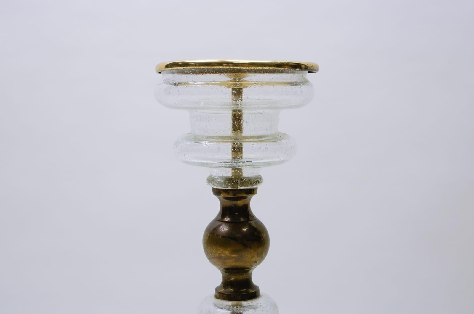Hollywood Regency Brass and Glass Floor Candle Holder, 1960s Italy In Good Condition For Sale In Nürnberg, Bayern