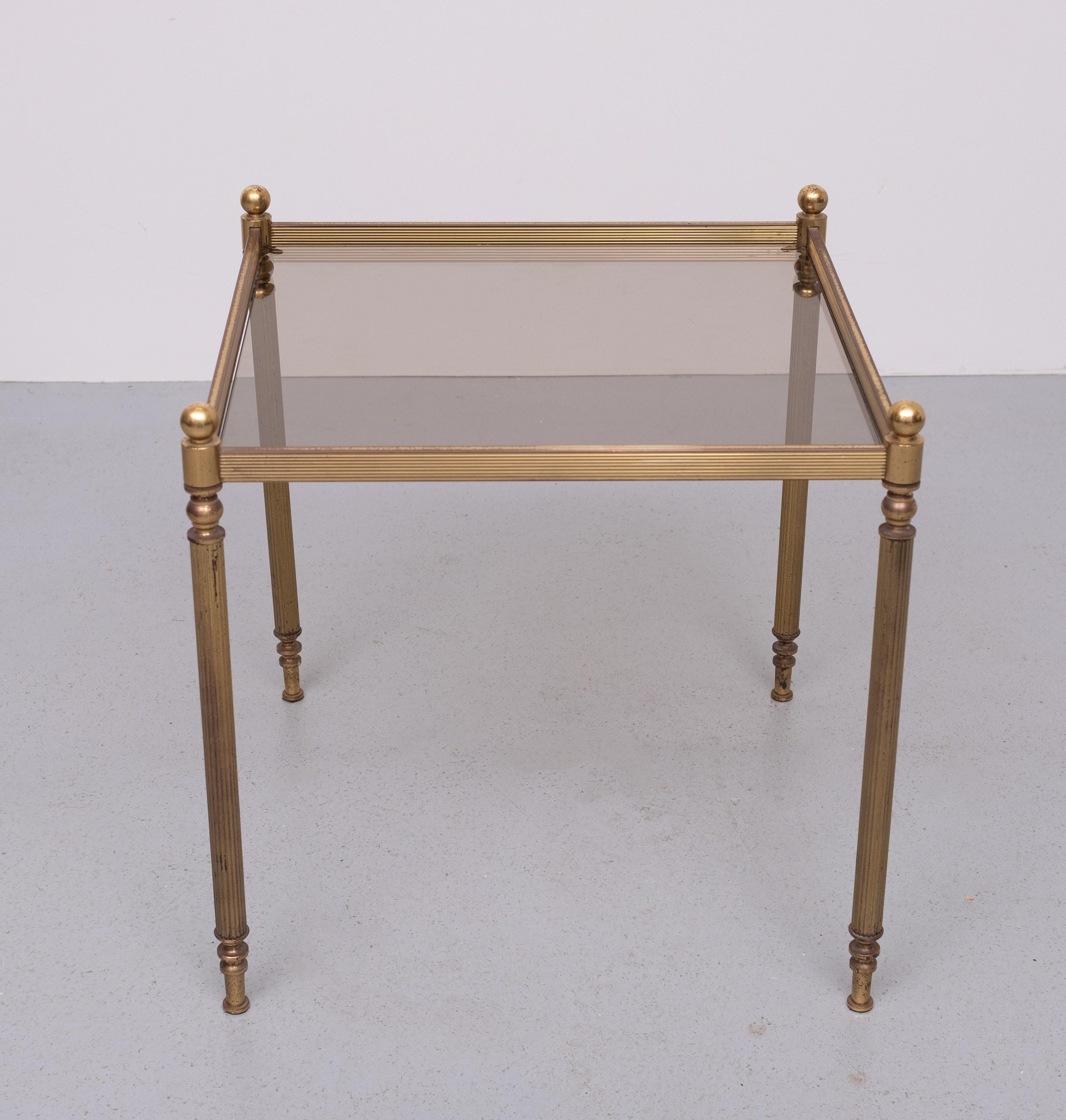 French Hollywood Regency  Brass and Glass side table  1970s France For Sale