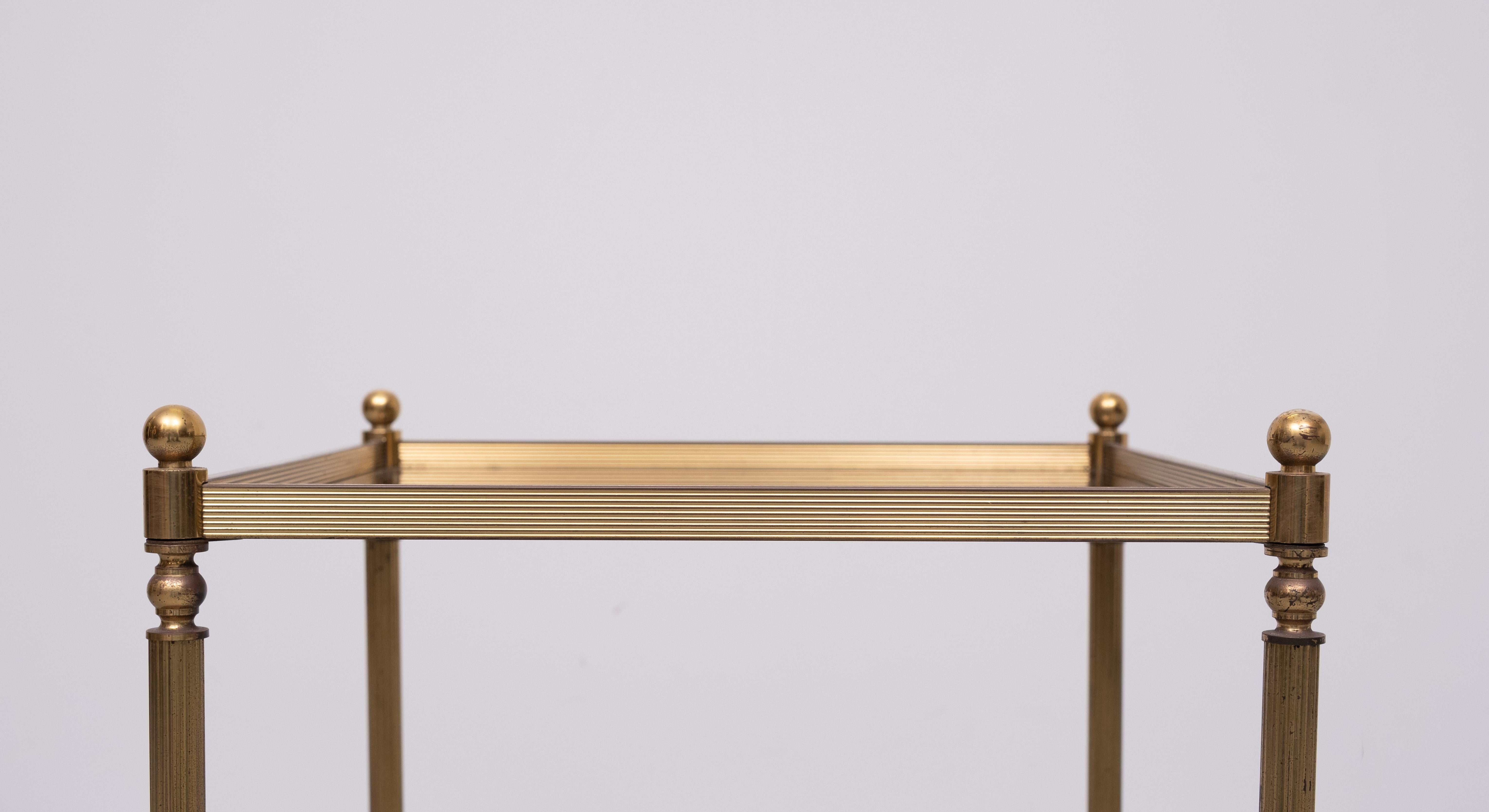 Late 20th Century Hollywood Regency  Brass and Glass side table  1970s France For Sale
