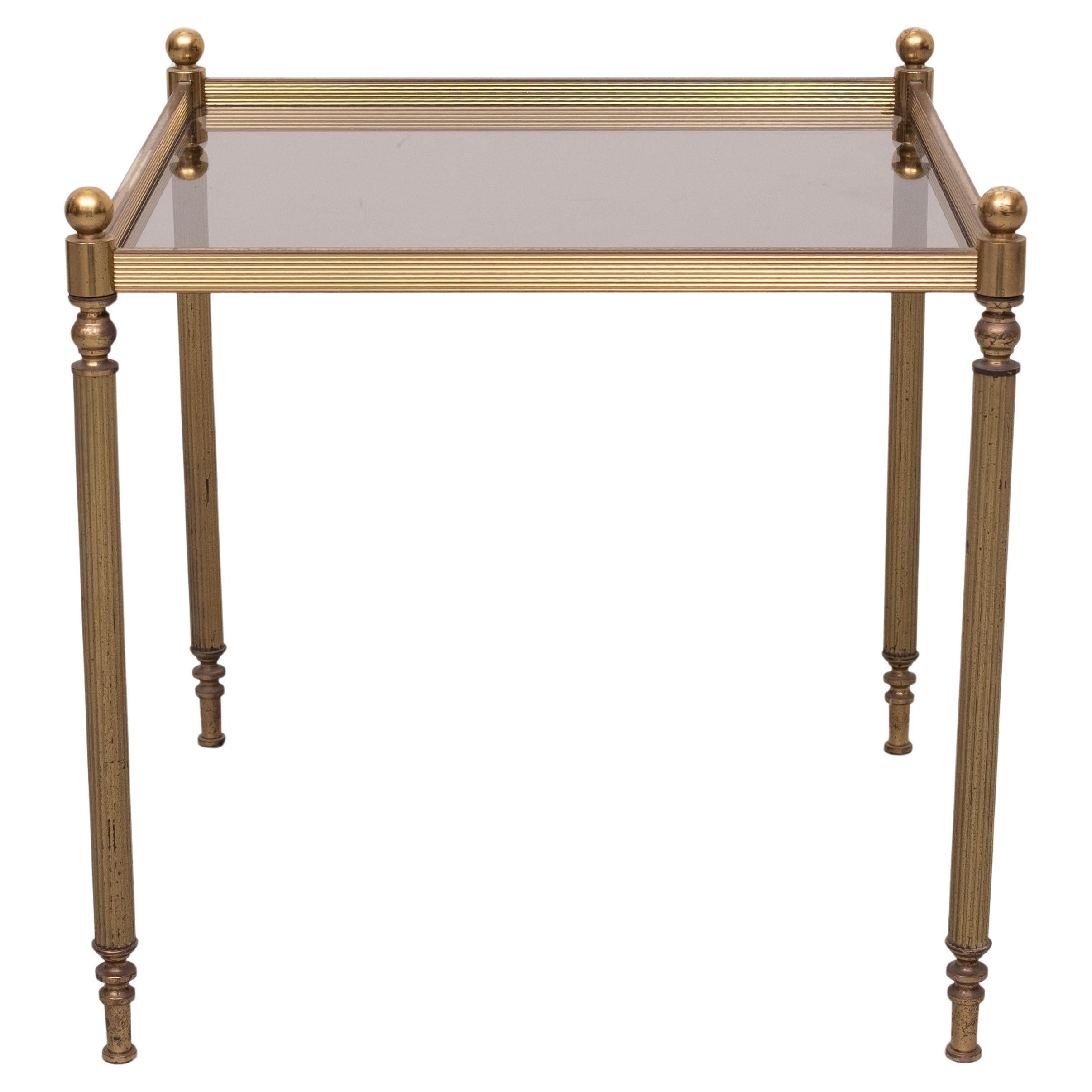 Hollywood Regency  Brass and Glass side table  1970s France