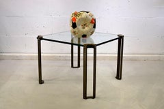 Tavolino Hollywood Regency in ottone e vetro