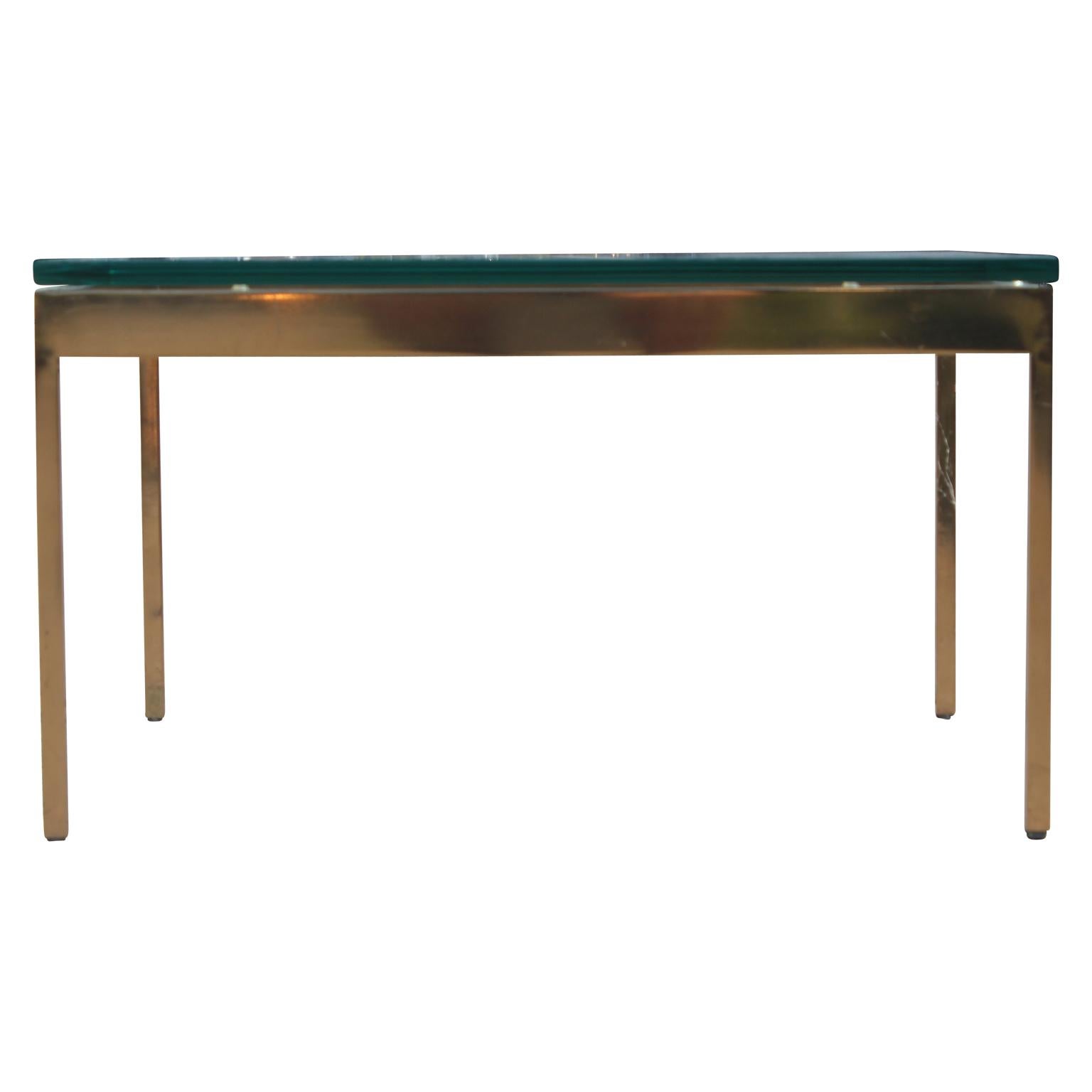 Gorgeous Hollywood Regency style solid brass and glass square coffee table by Knoll & Nicos Zographos.