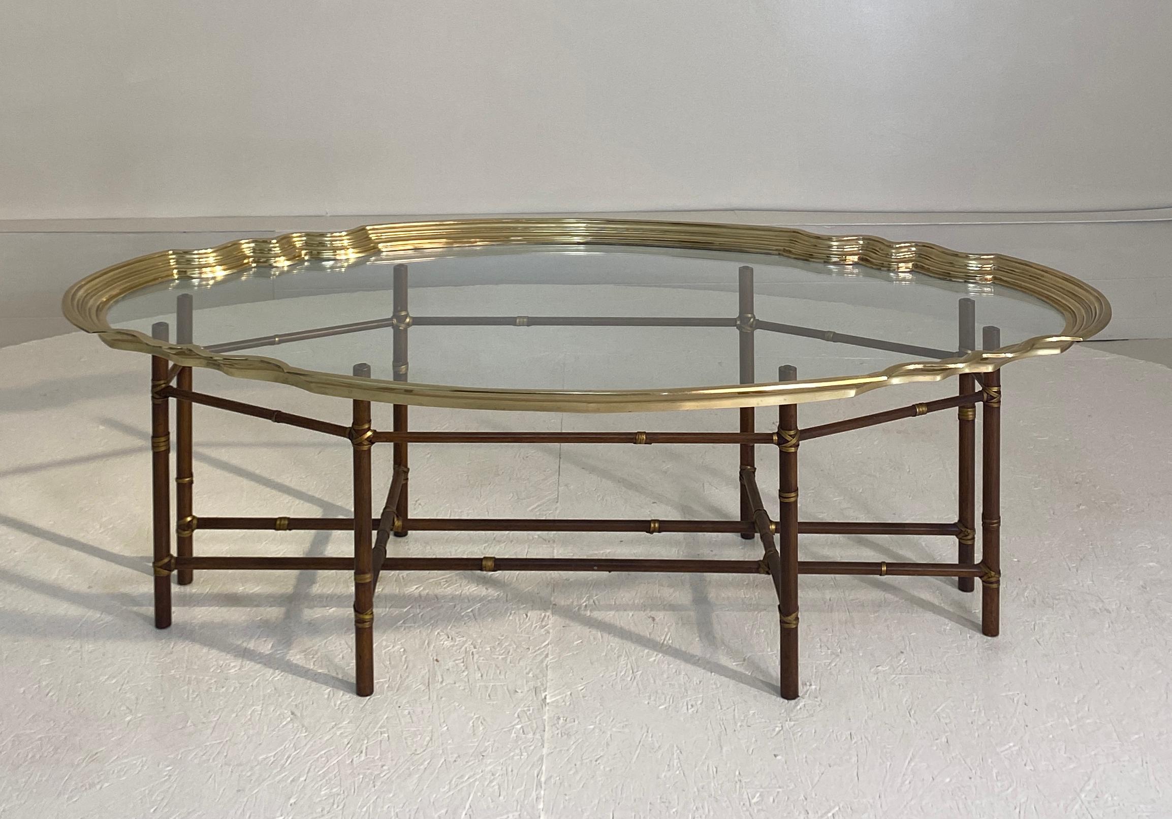 Hollywood Regency Brass and Glass Tray Coffee Table by Baker 5