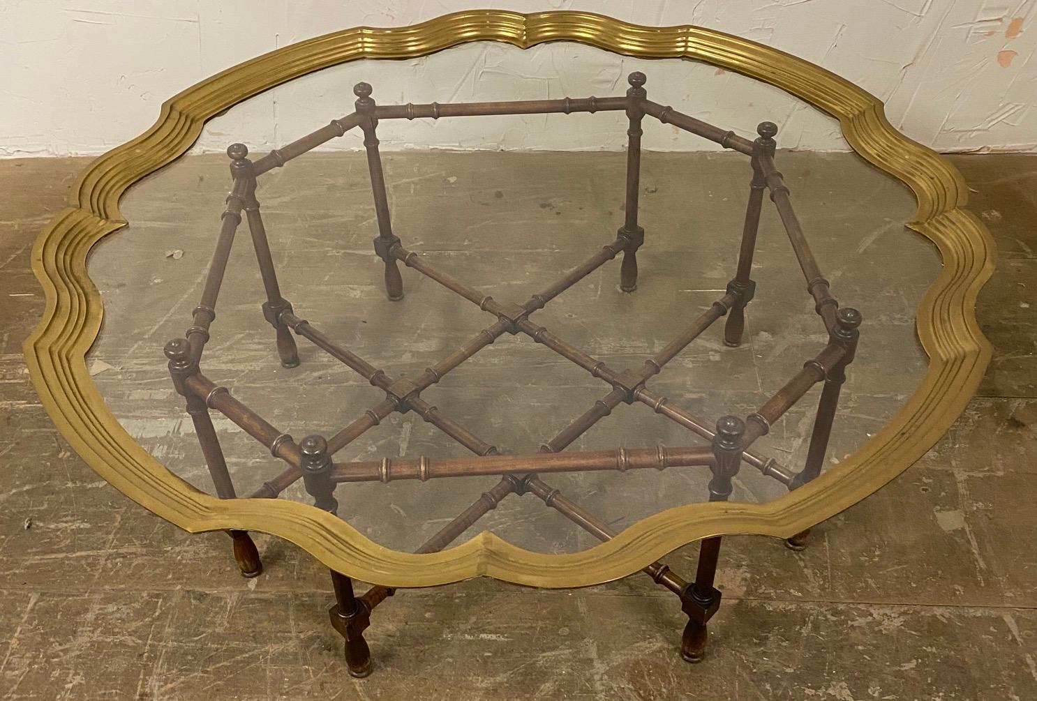 Hollywood Regency Brass and Glass Tray Coffee Table 5