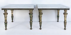 Hollywood Regency Brass and Italian Carrara Marble Tables, Pair