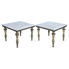 Paire de tables de style Hollywood Regency en laiton et marbre de Carrare, Italie
