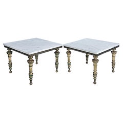 Hollywood Regency Brass and Italian Carrara Marble Tables, Pair