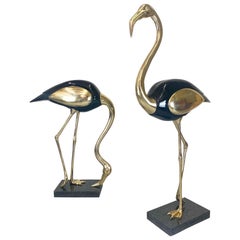 Vintage Hollywood Regency Brass and Lacquer, Life-Size Flamingo Statues