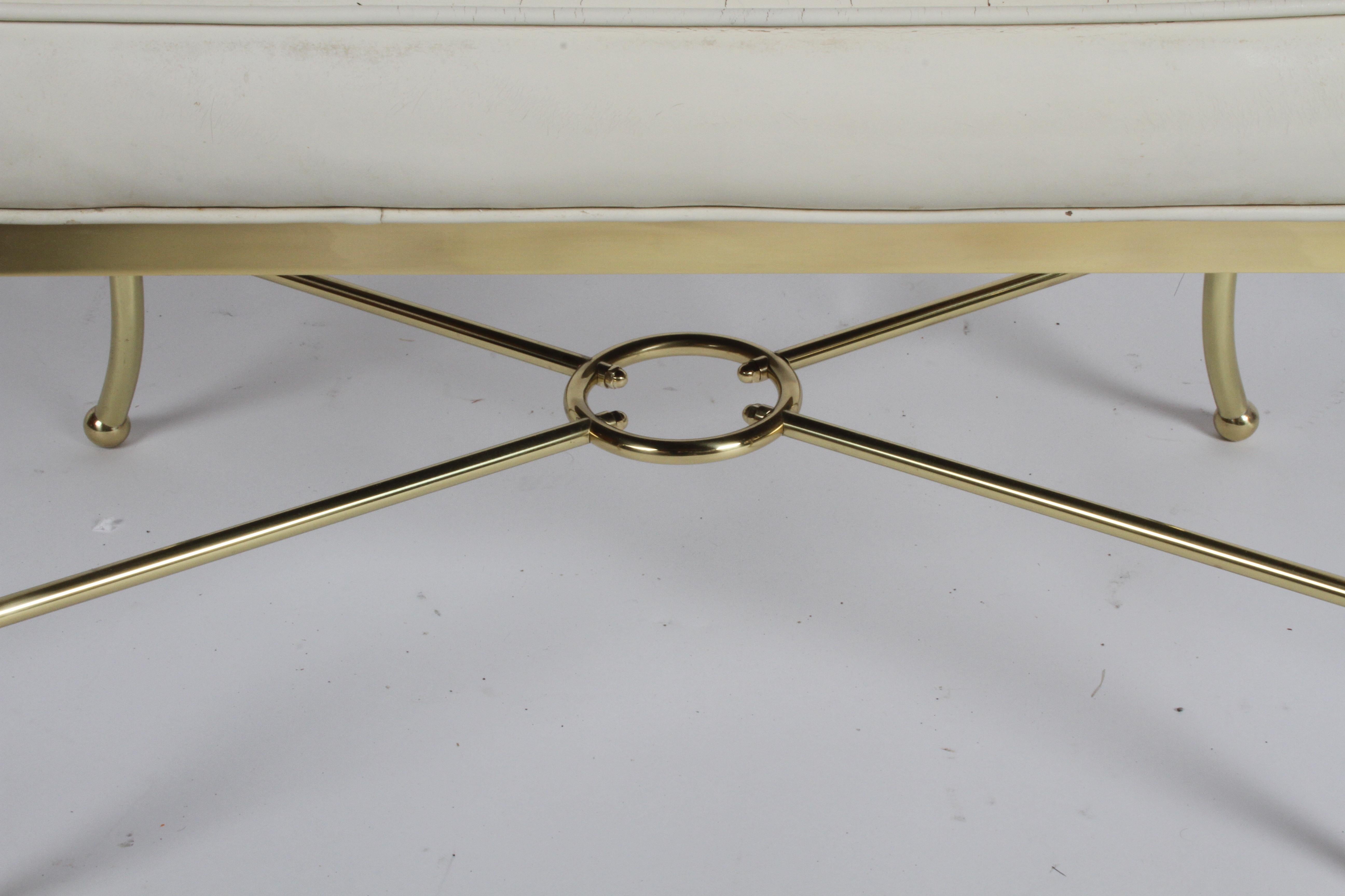 Hollywood Regency Brass and Leather Vanity Bench 2
