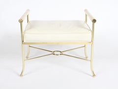 Banc de coiffeuse Hollywood Regency en laiton et cuir