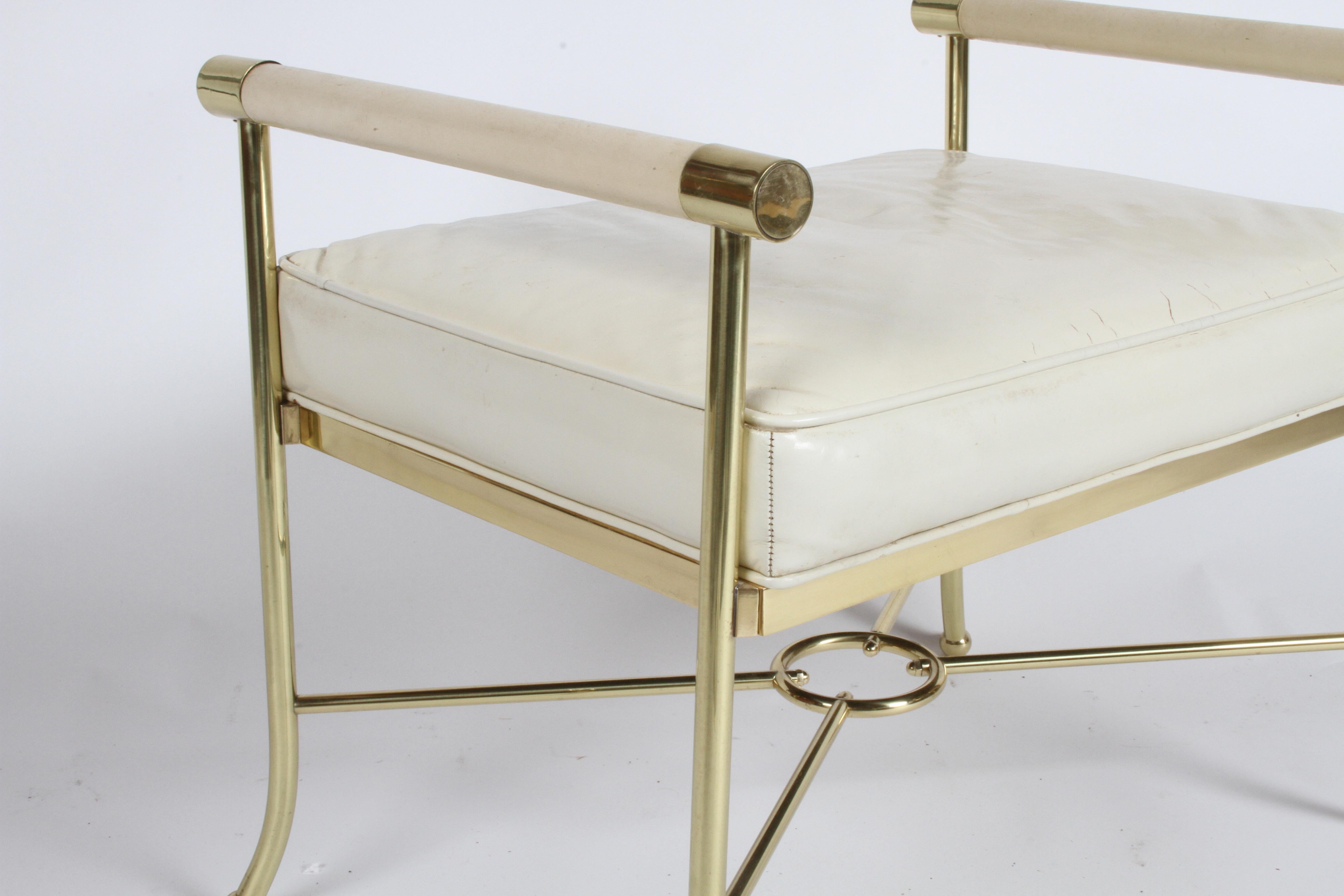 Mid-20th Century Hollywood Regency Brass and Leather Vanity Bench