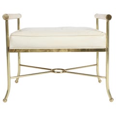 Hollywood Regency Brass and Leather Vanity Bench