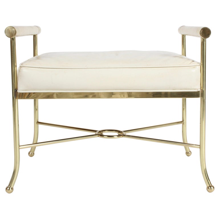 Hollywood Regency Brass and Leather Vanity Bench at 1stDibs brass