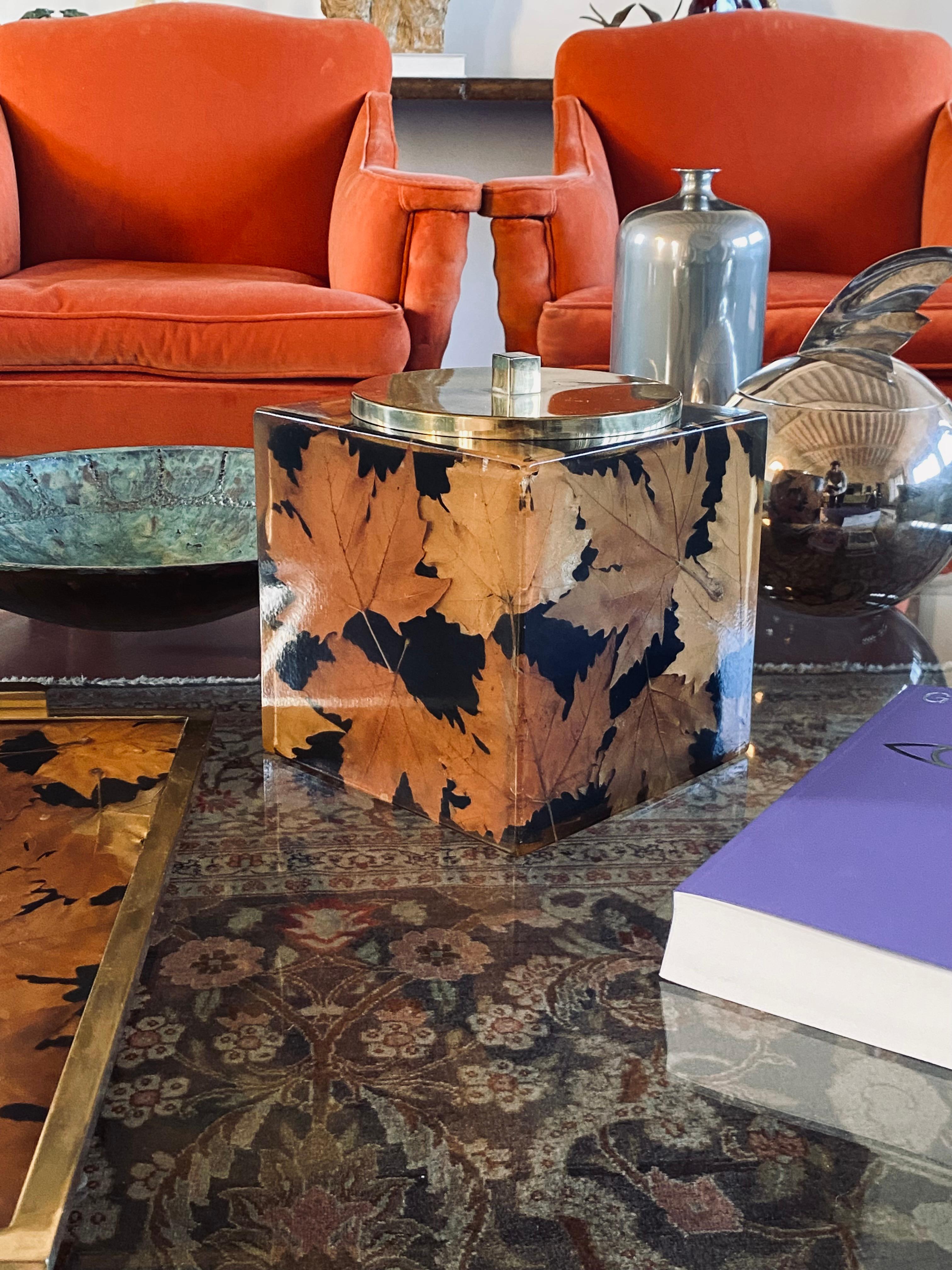 Hollywood regency brass and leaves resin ice bucket, Montagnani Firenze 1970s in vendita 4
