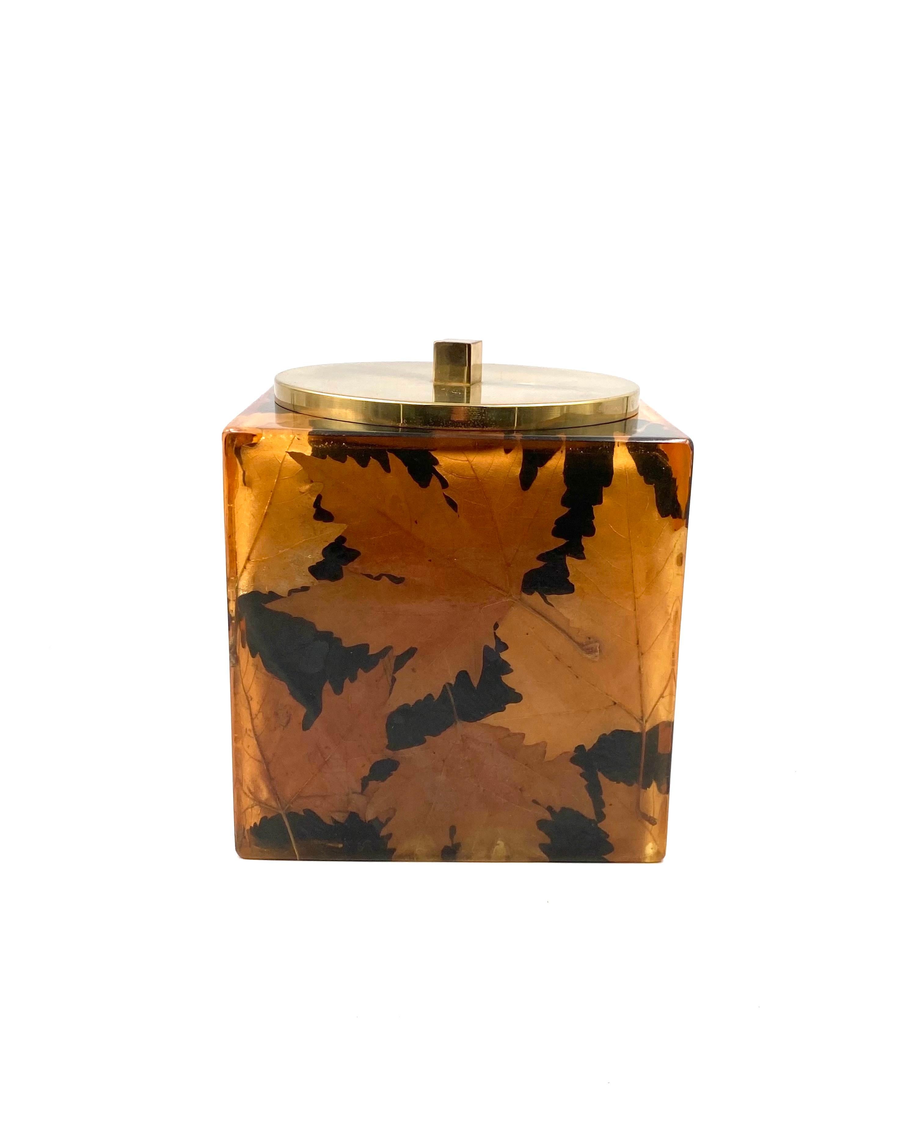 Hollywood regency brass and leaves resin ice bucket, Montagnani Florence 1970s For Sale 6