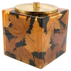 Hollywood regency brass and leaves resin ice bucket, Montagnani Florence 1970s