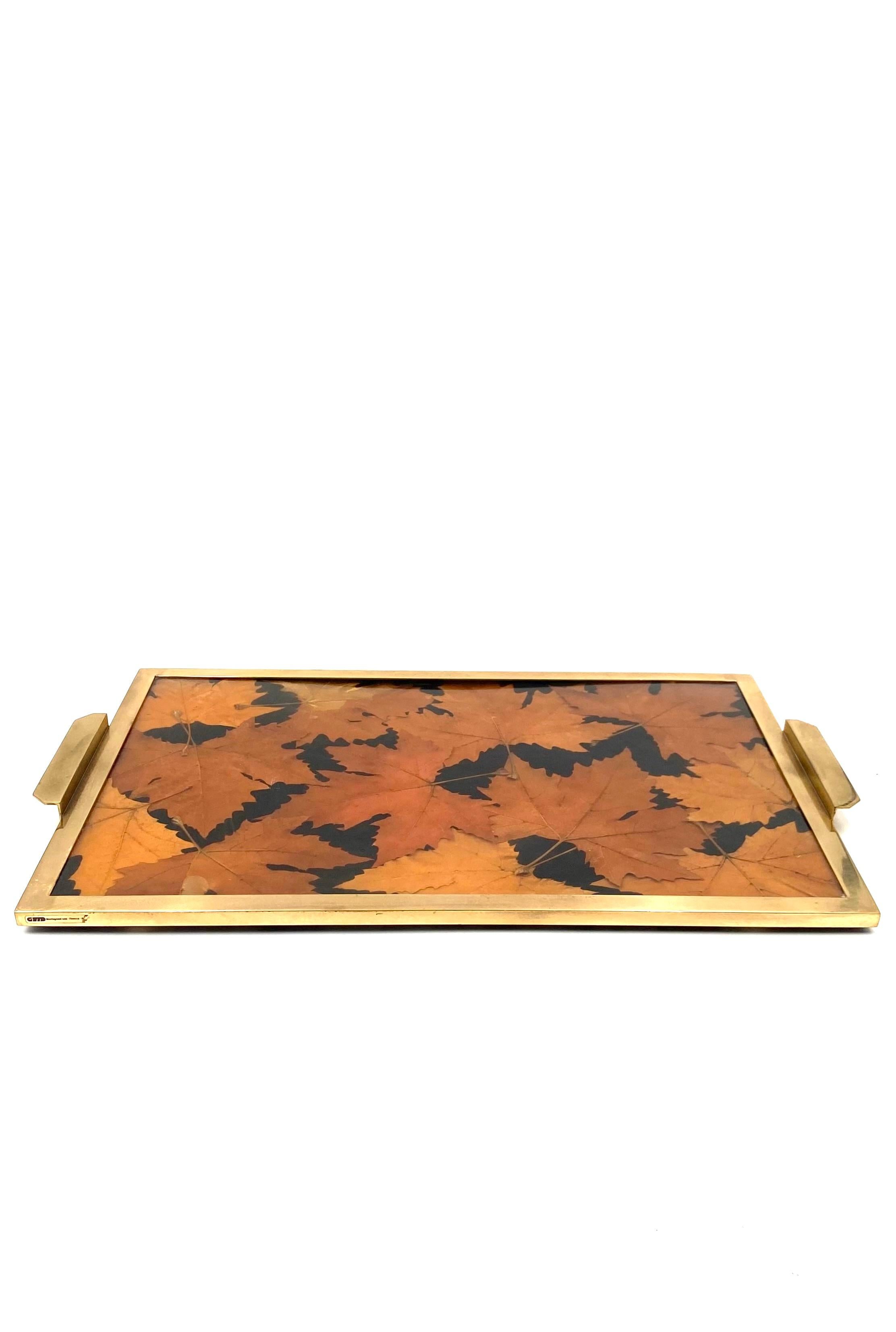 Hollywood regency brass and leaves resin tray, Montagnani Firenze Italy 1970s For Sale 4