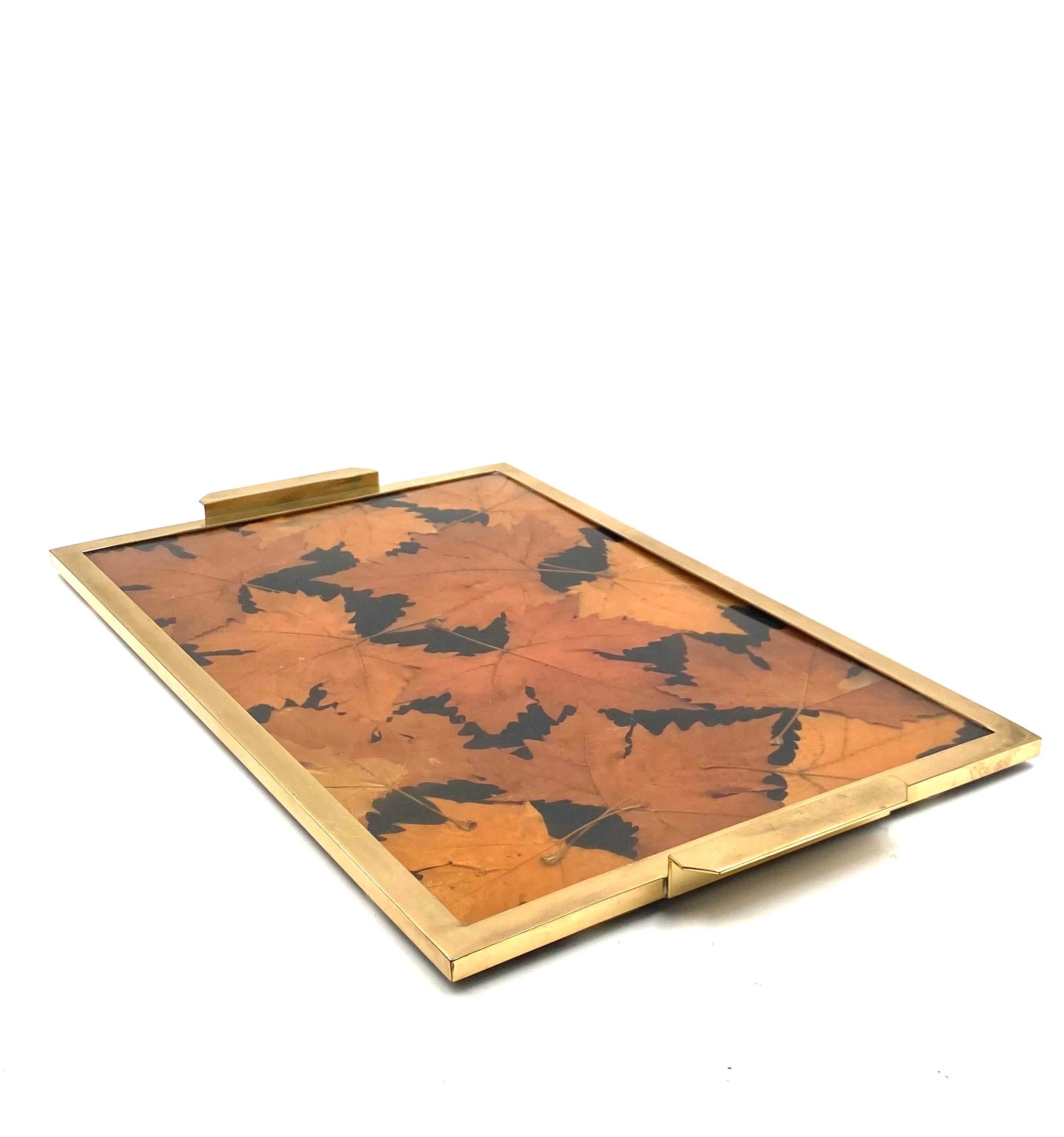 Hollywood regency brass and leaves resin tray, Montagnani Firenze Italy 1970s For Sale 6