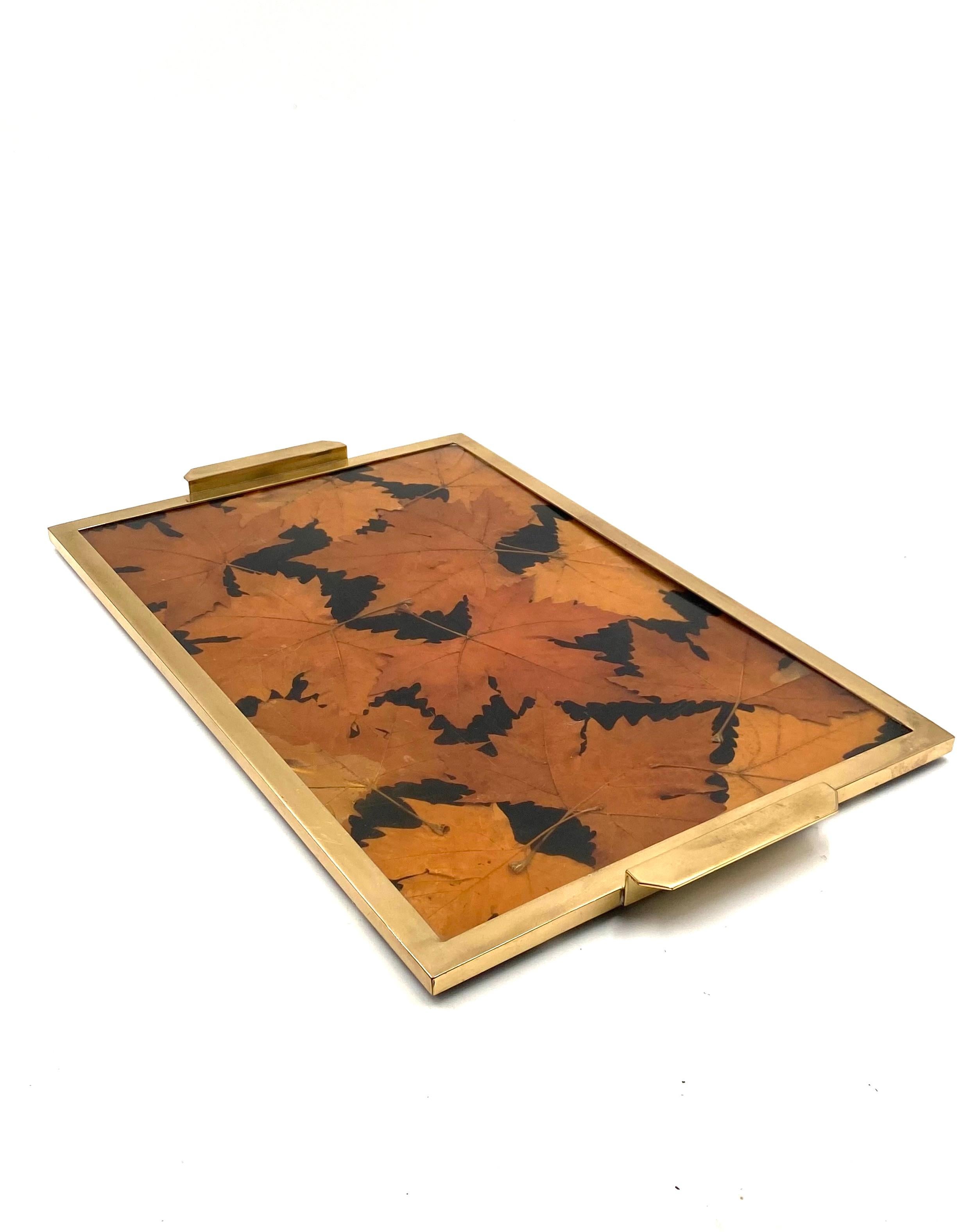 Hollywood regency brass and leaves resin tray, Montagnani Firenze Italy 1970s For Sale 7