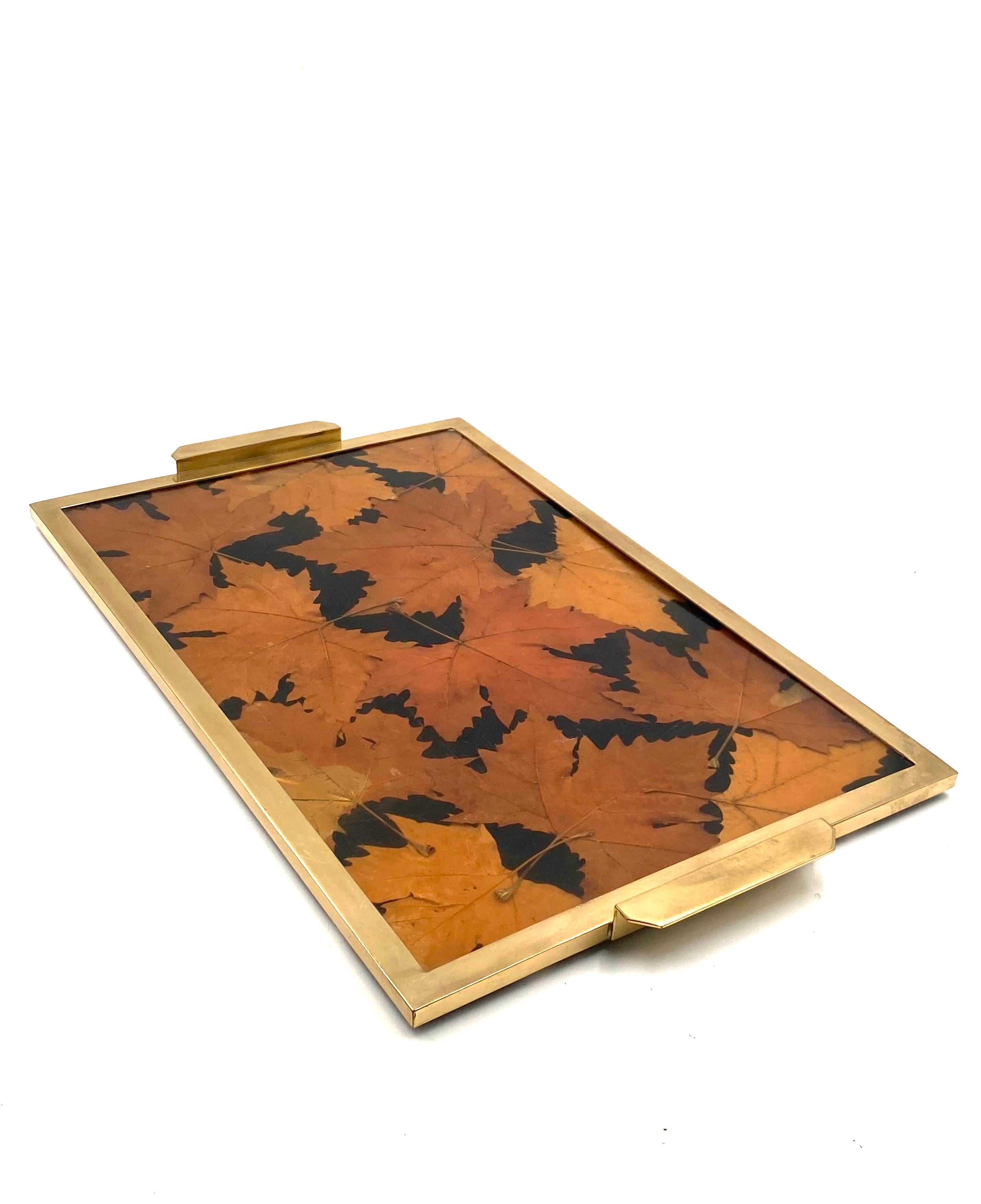 Hollywood regency brass and leaves resin tray, Montagnani Firenze Italy 1970s For Sale 8