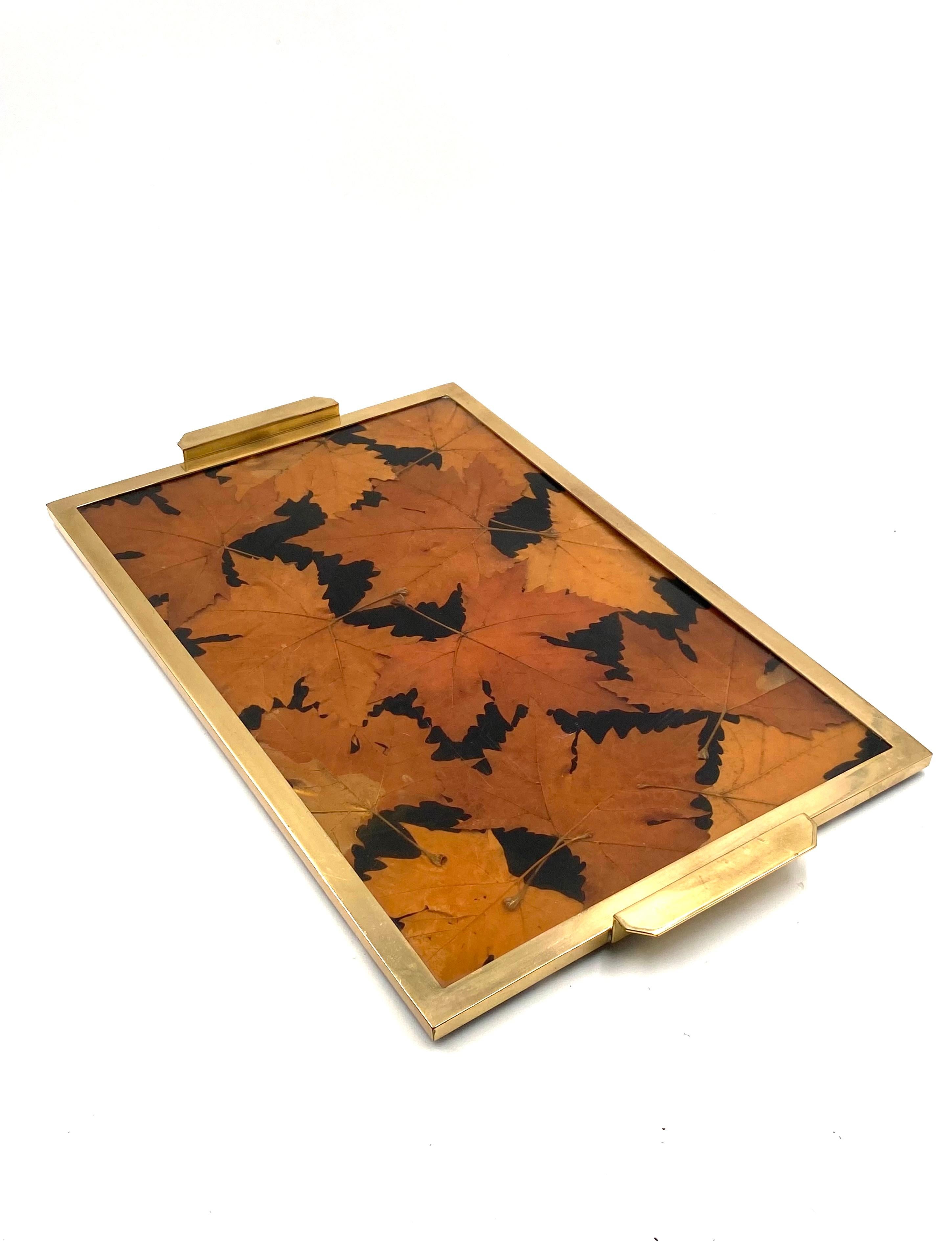 Hollywood regency brass and leaves resin tray, Montagnani Firenze Italy 1970s For Sale 9
