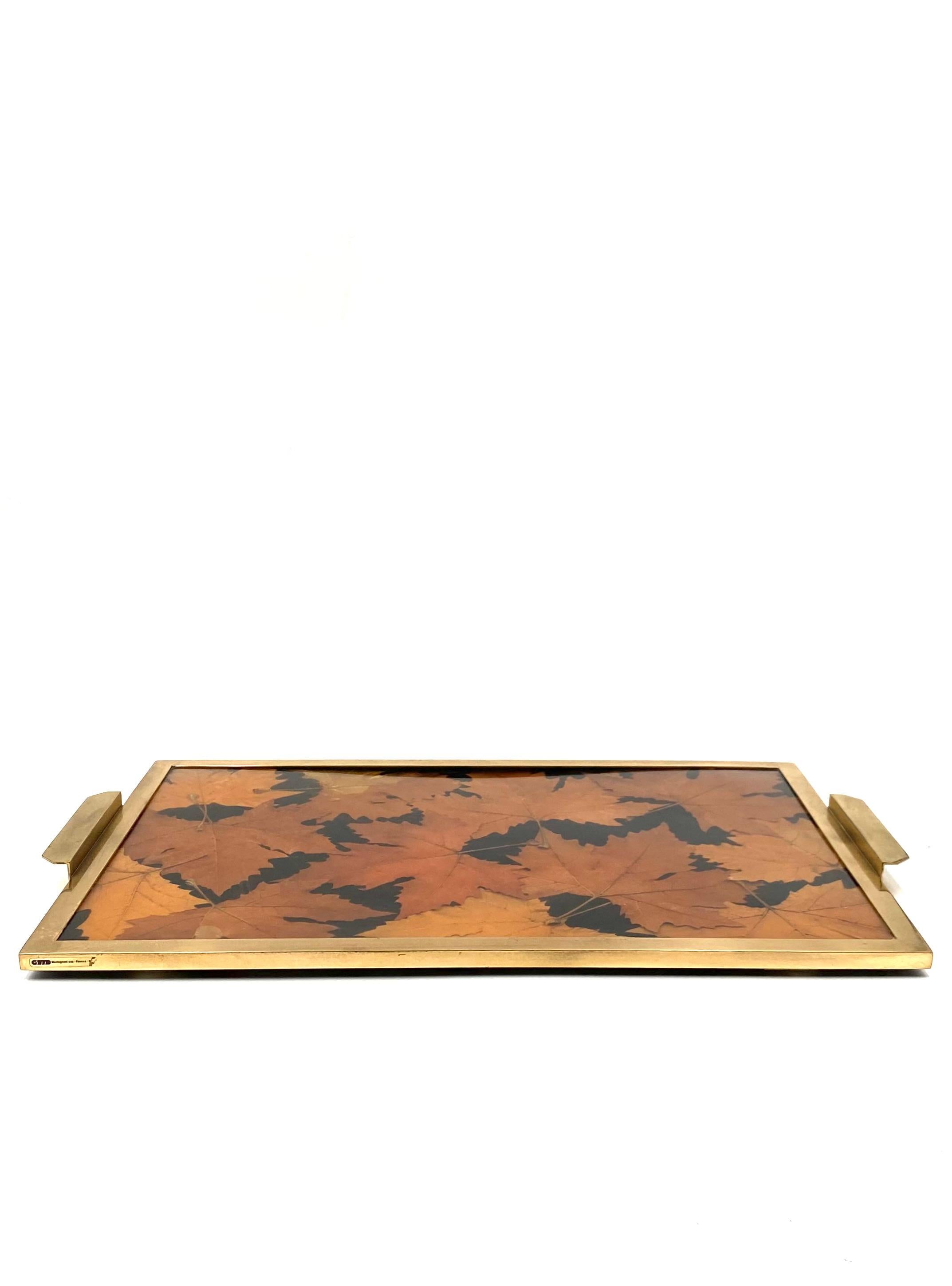 Hollywood regency brass and leaves resin tray, Montagnani Firenze Italy 1970s For Sale 3