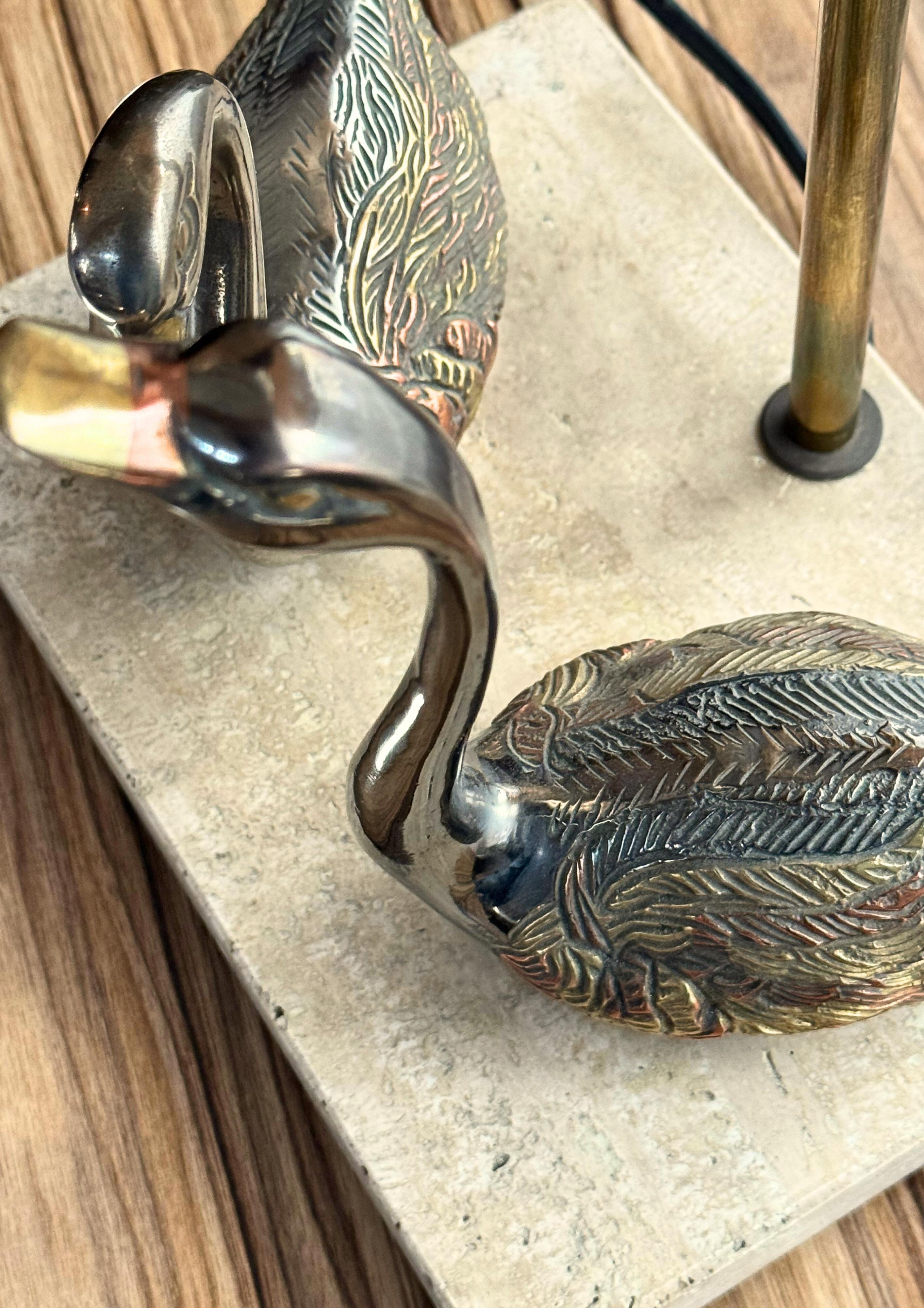 Hollywood Regency Brass and Marble Table Lamp With Swans by Deknudt Belgium 4