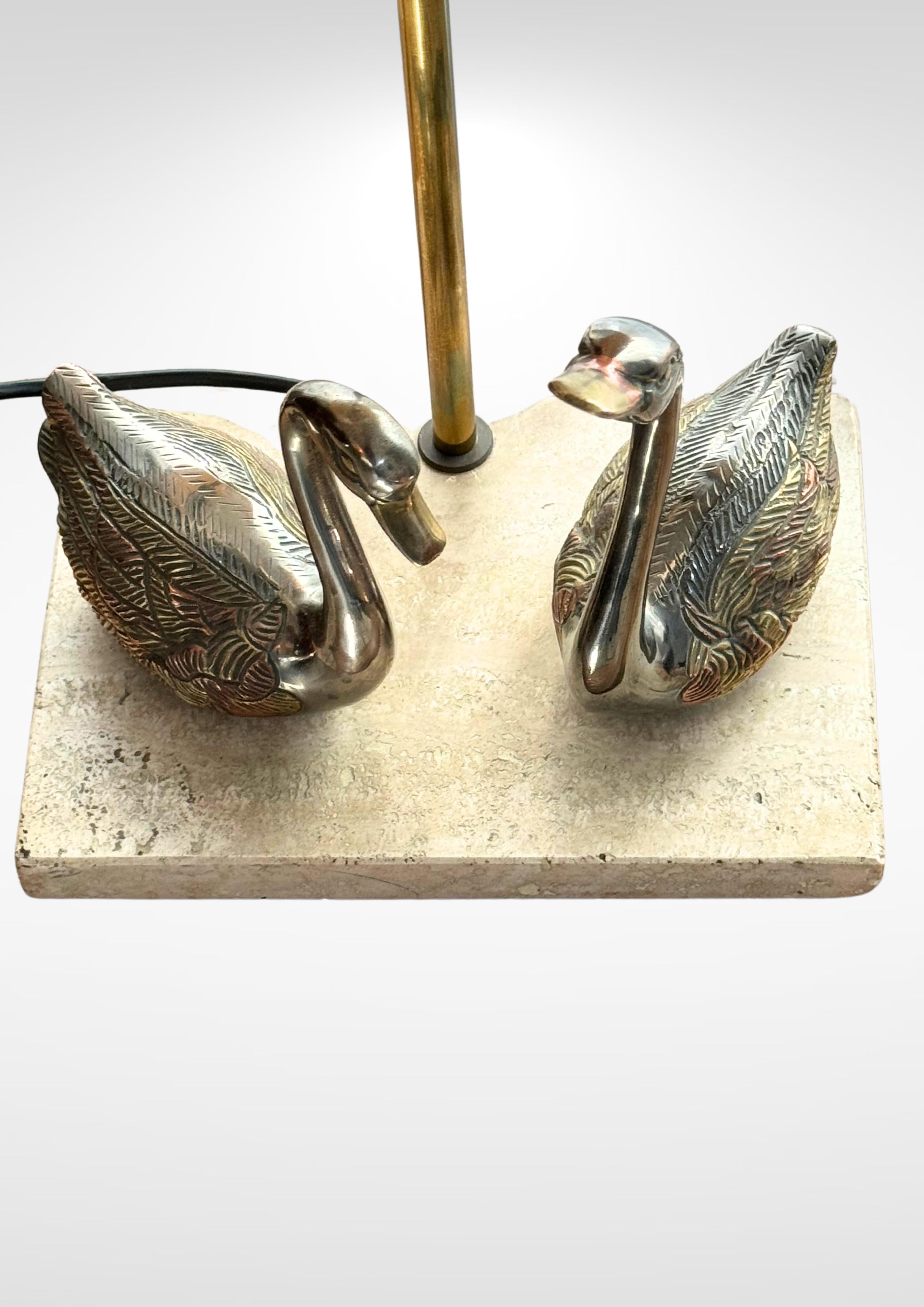 20th Century Hollywood Regency Brass and Marble Table Lamp With Swans by Deknudt Belgium
